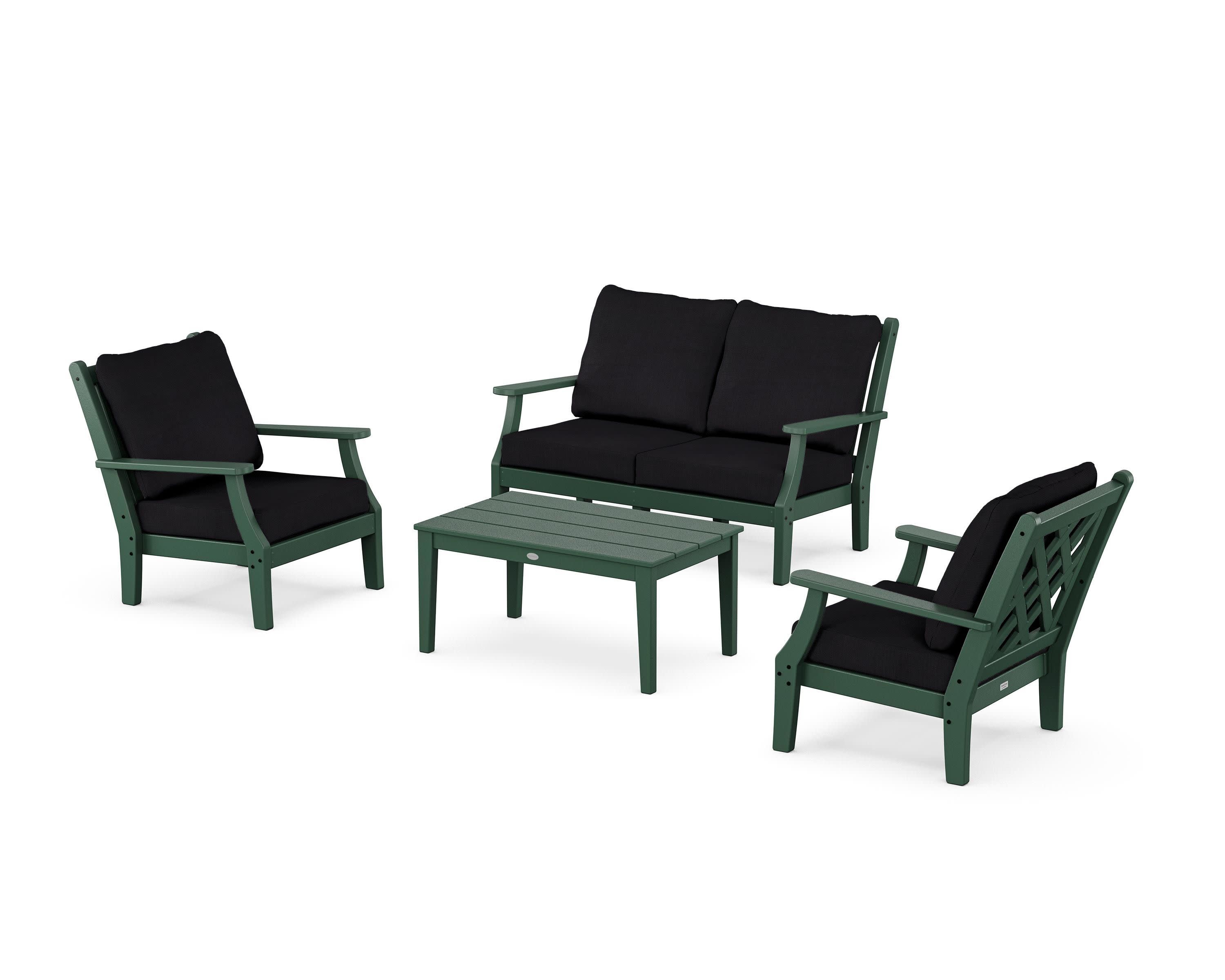 Wovendale 4-Piece Deep Seating Set with Loveseat in Green / Midnight Linen