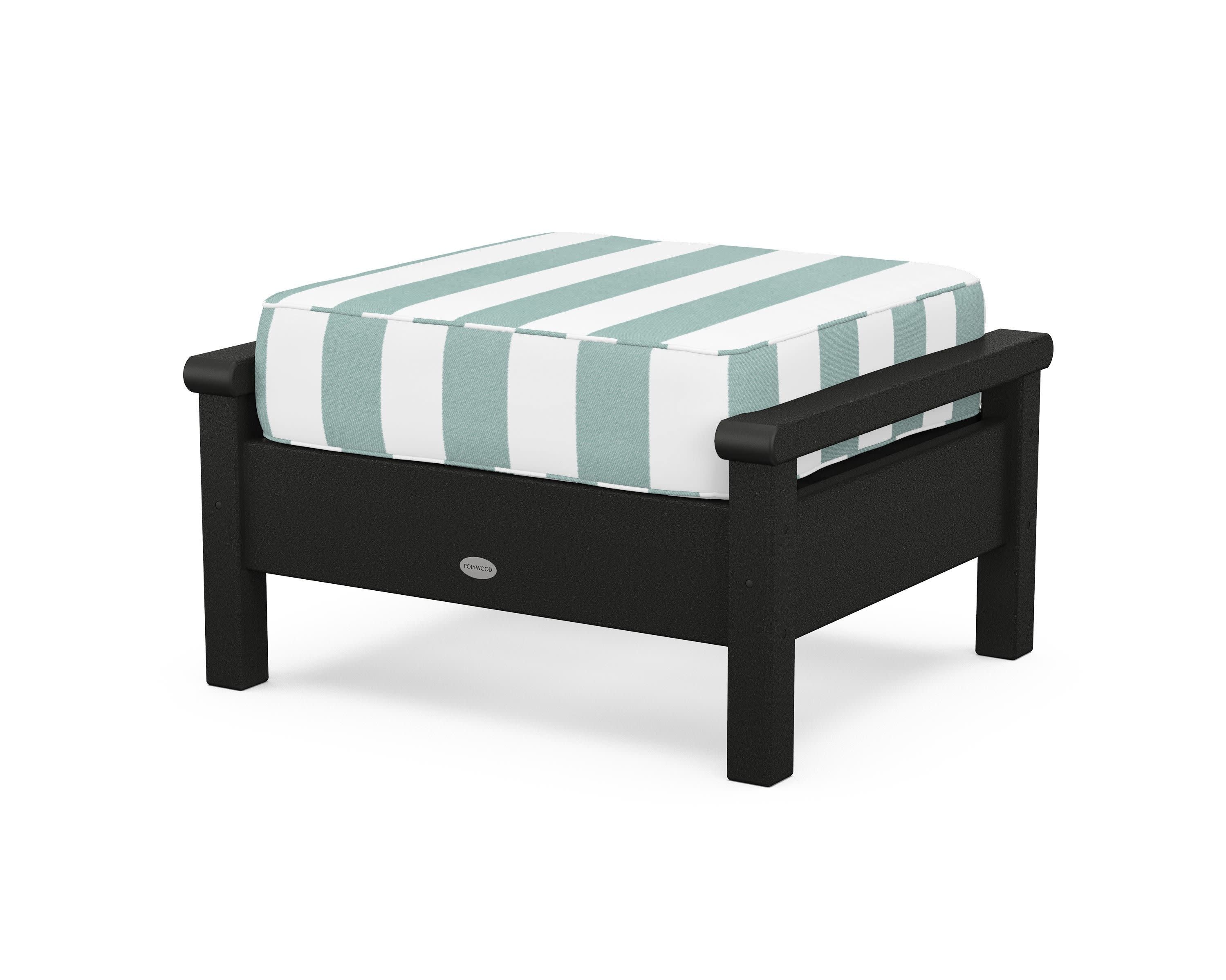 Harbour Deep Seating Ottoman in Black / Cabana Stripe Glacier Spa