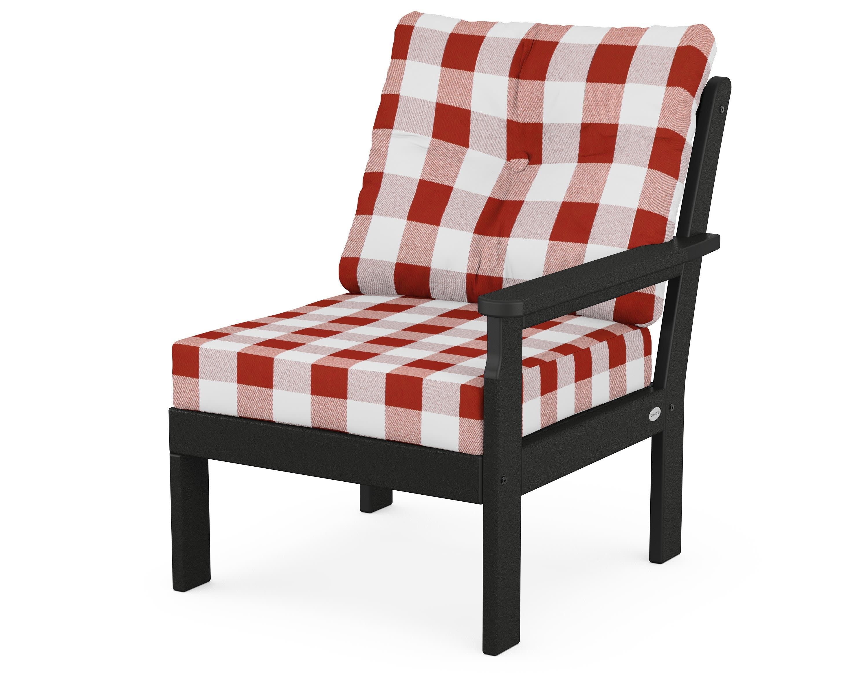 Vineyard Modular Right Arm Chair in Black / Buffalo Plaid Crimson