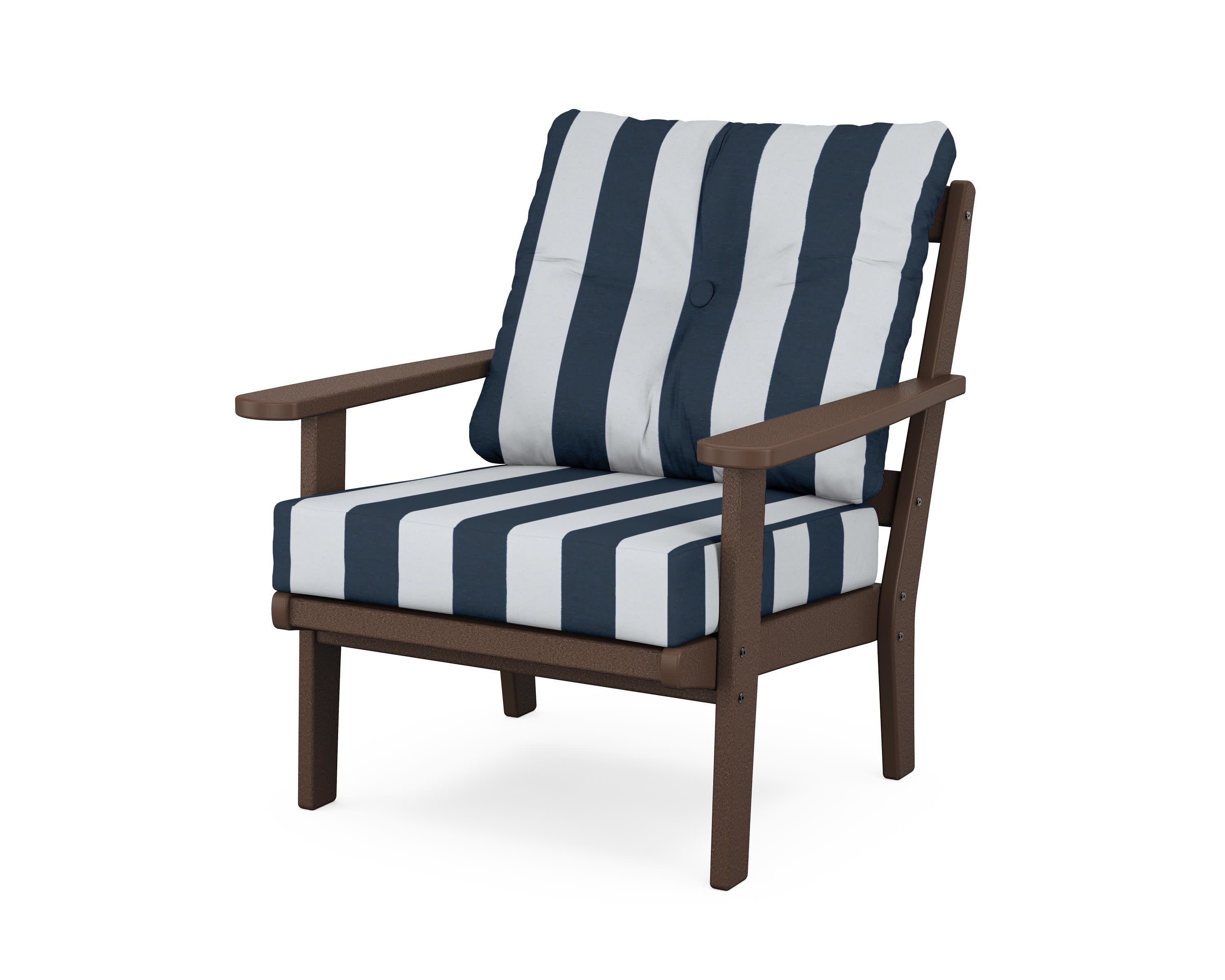 Mission Deep Seating Chair in Mahogany / Cabana Stripe Marine Indigo
