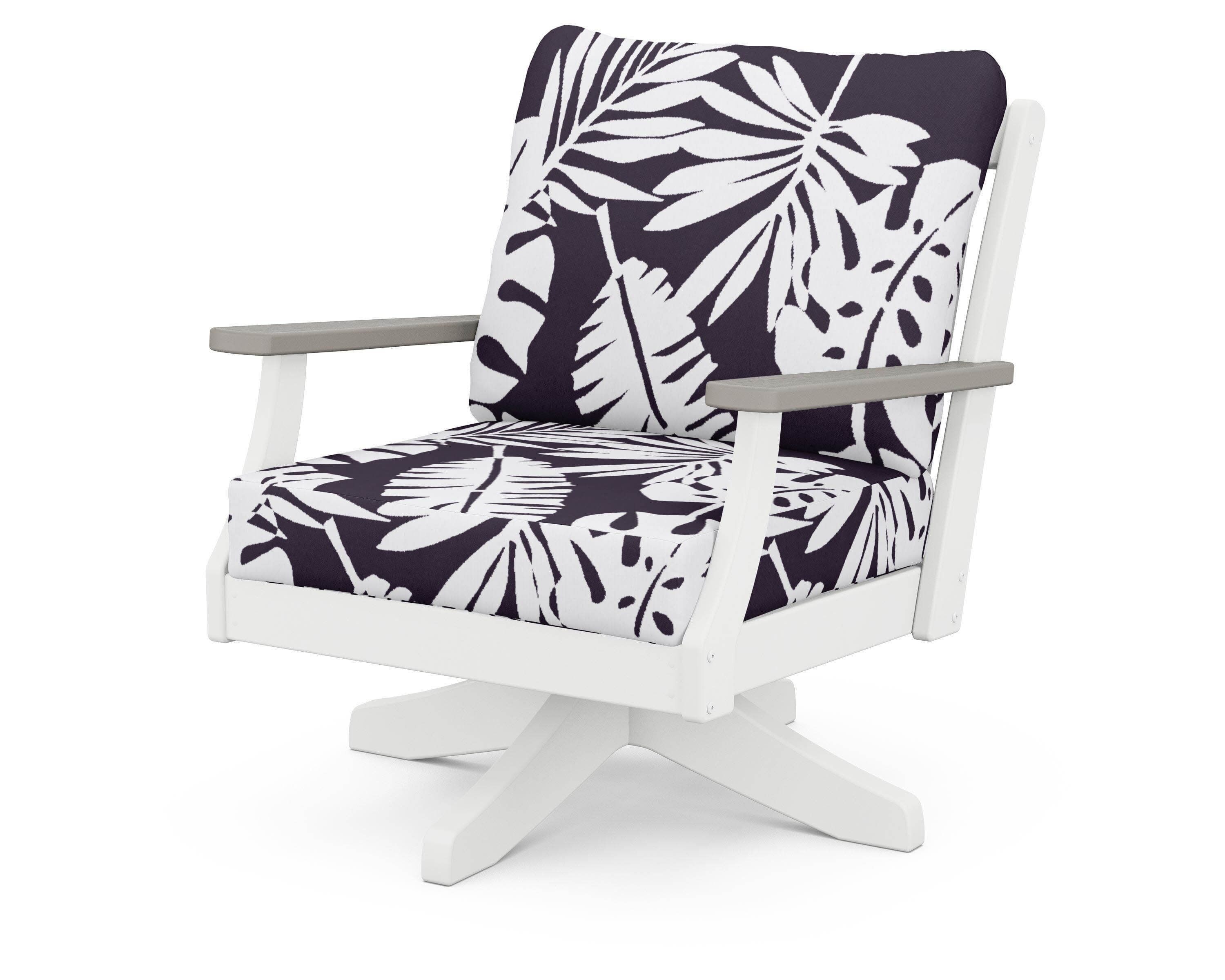 Braxton Deep Seating Swivel Chair in White / Driftwood / Leaf Navy