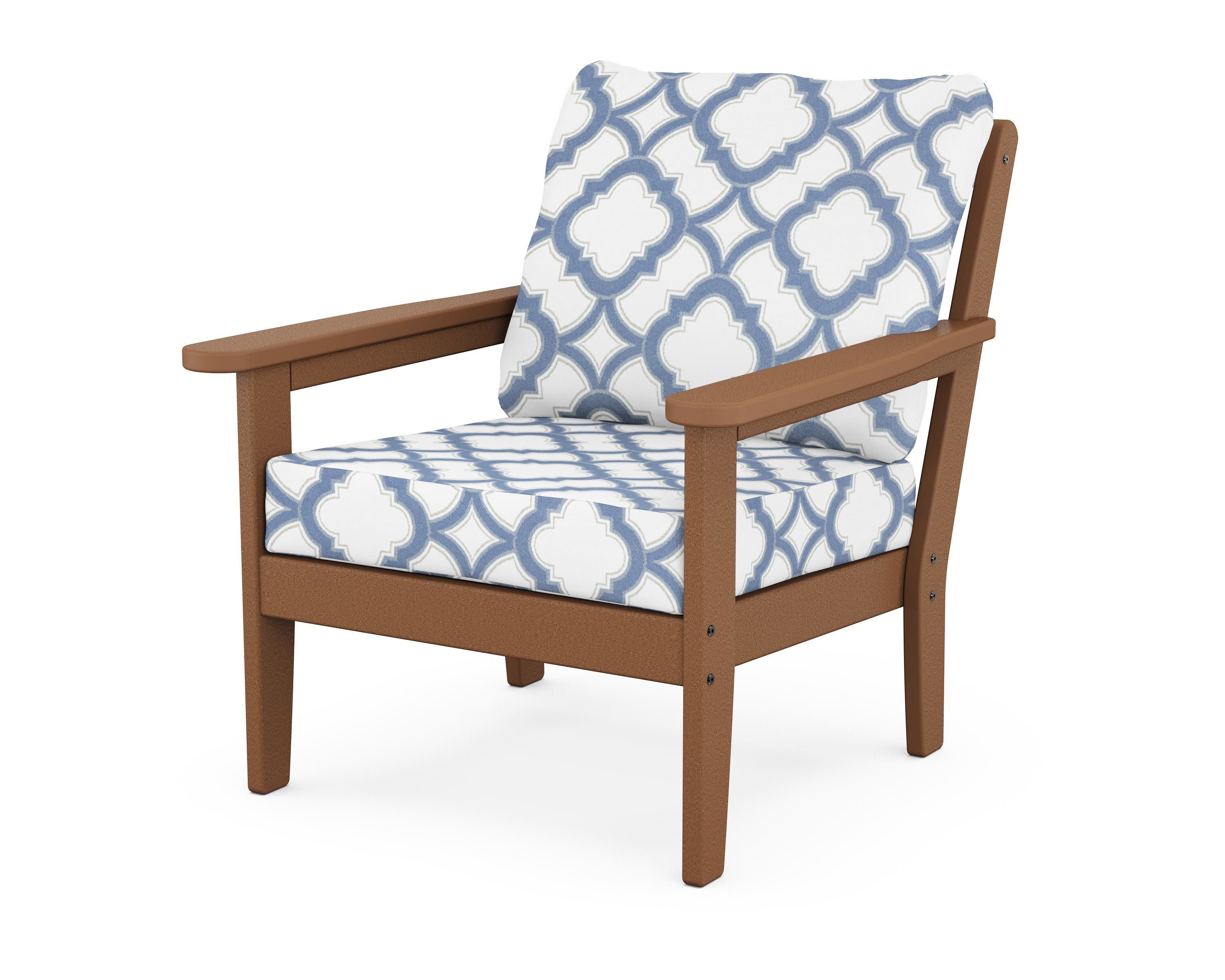 Cottage Deep Seating Chair in Teak / Trellis Sky Blue