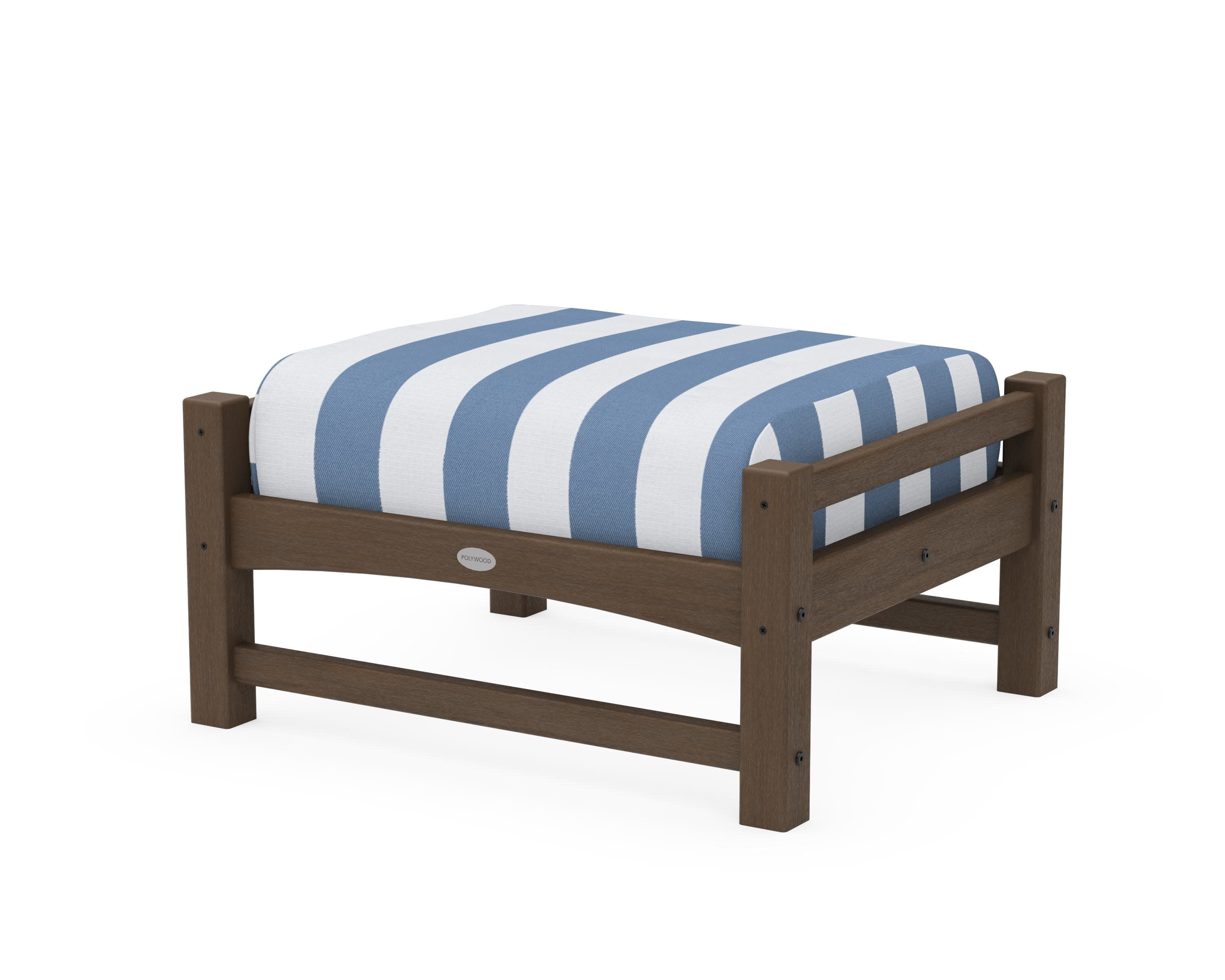 Club Ottoman in Kona / Cabana Stripe Sky Blue