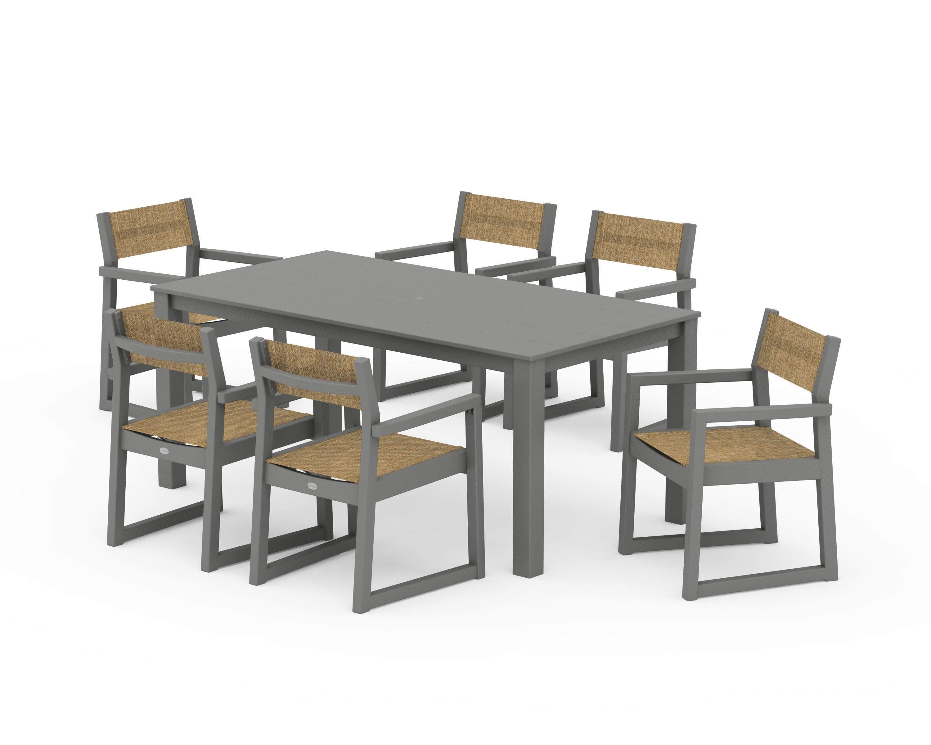 EDGE Sling Arm Chair 7-Piece Parsons Dining Set in Slate Grey / Burlap Sling