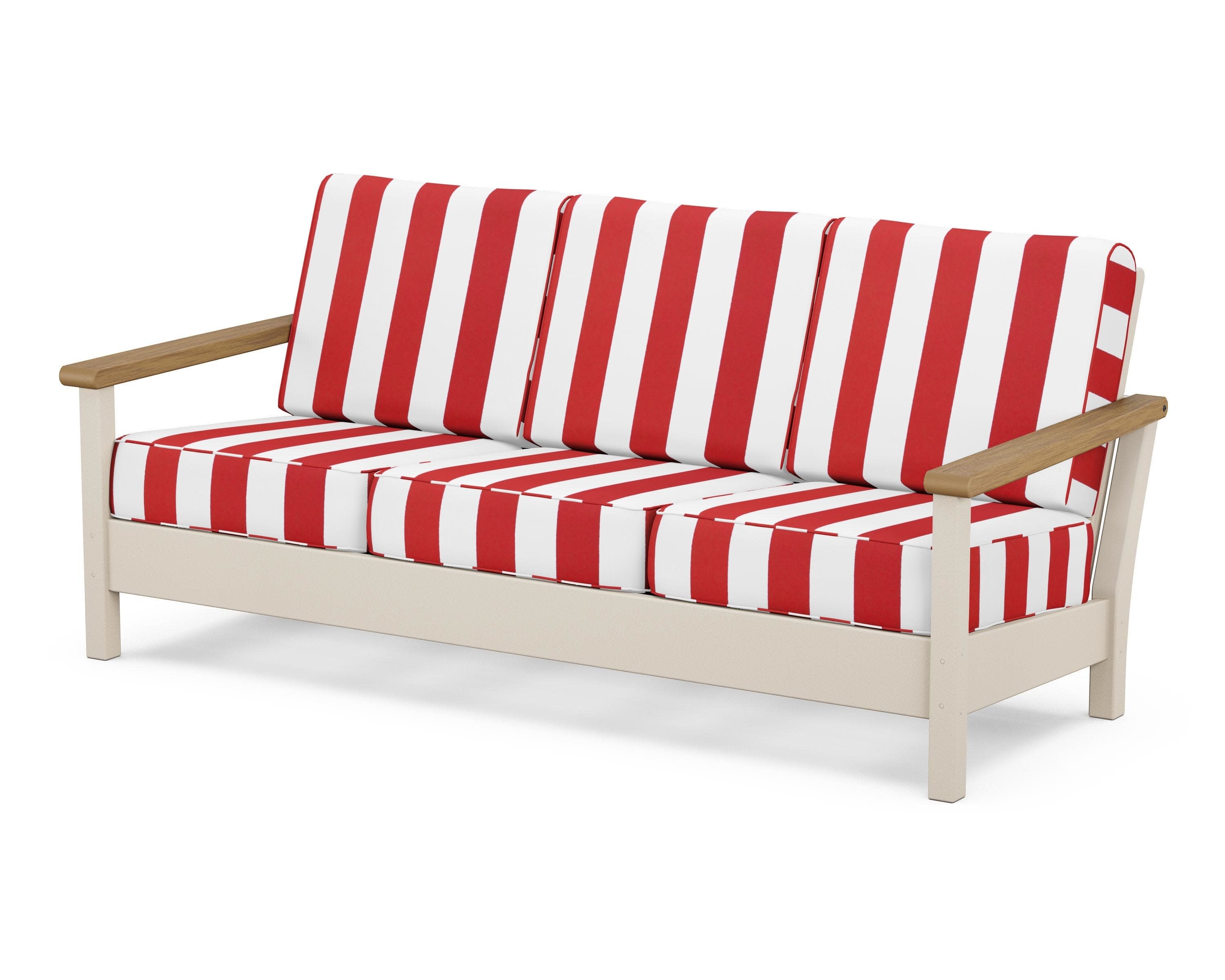 Harbour Deep Seating Sofa in Sand / Natural / Cabana Stripe Crimson