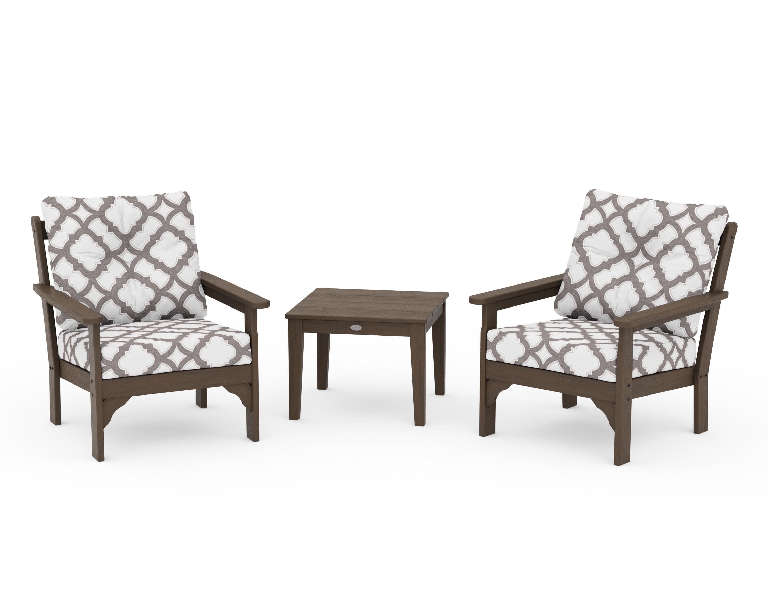 Vineyard 3-Piece Deep Seating Set in Kona / Trellis Grey Mist