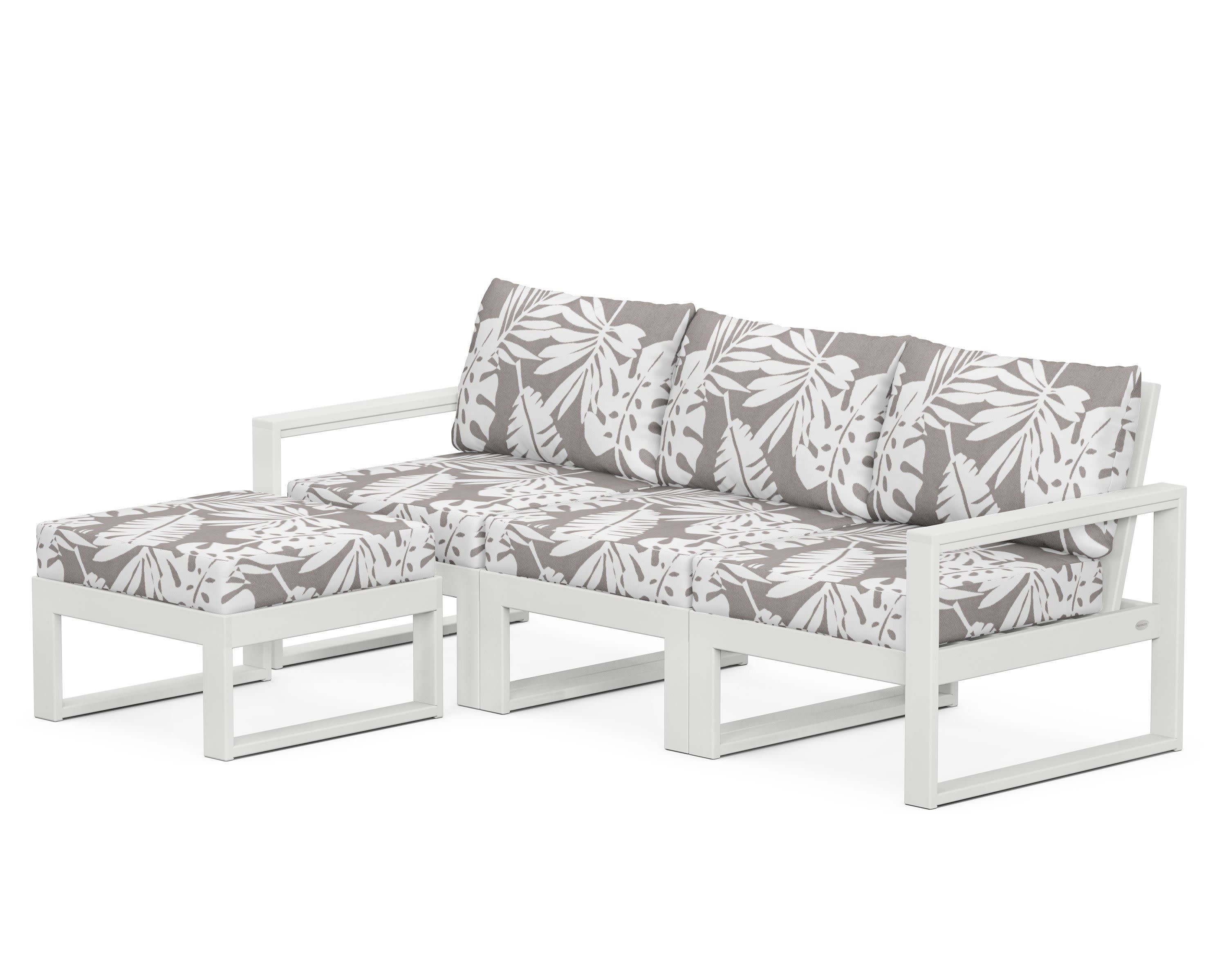 EDGE 4-Piece Modular Deep Seating Set with Ottoman in White / Leaf Grey Mist