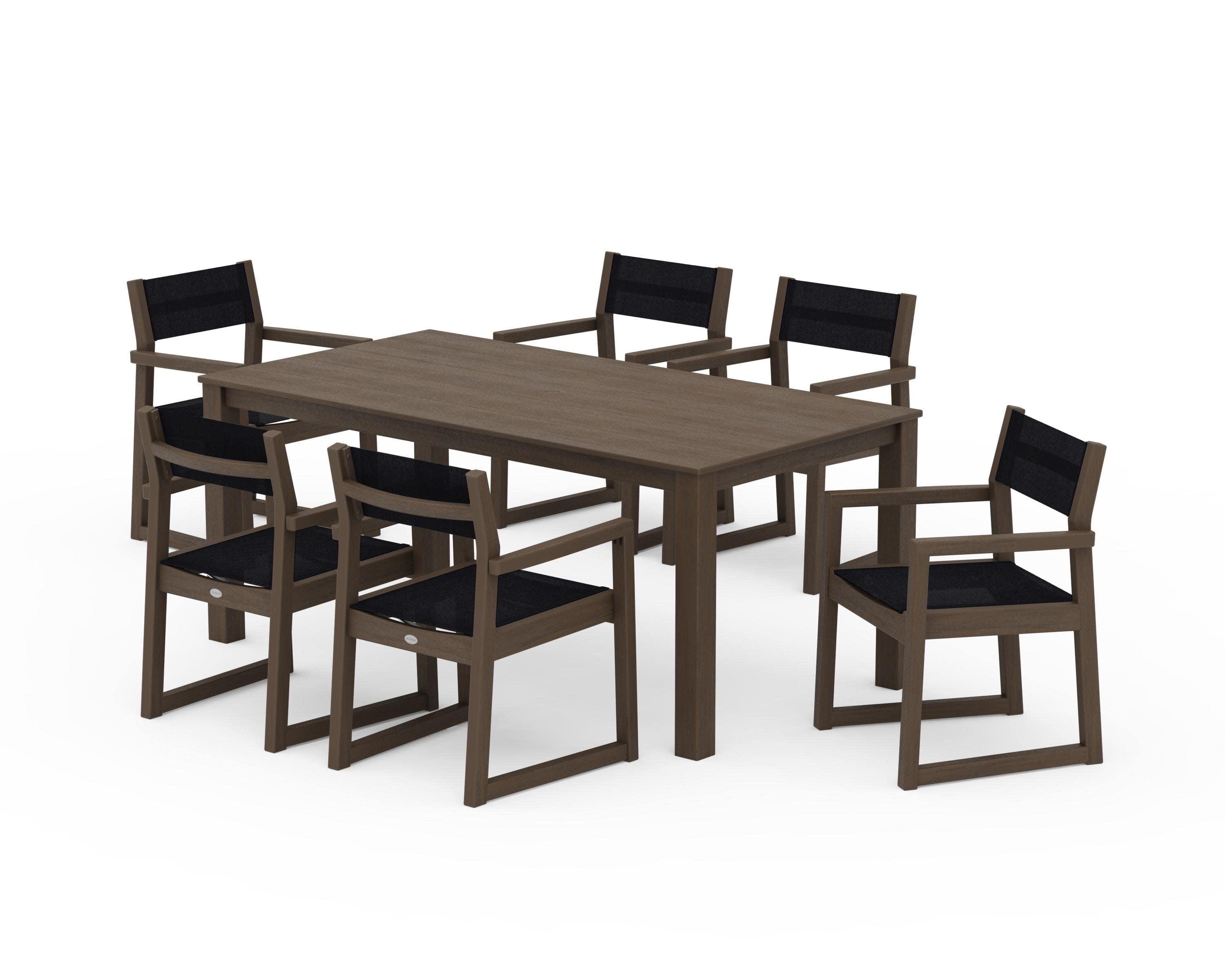EDGE Sling Arm Chair 7-Piece Parsons Dining Set in Kona / Black Sling