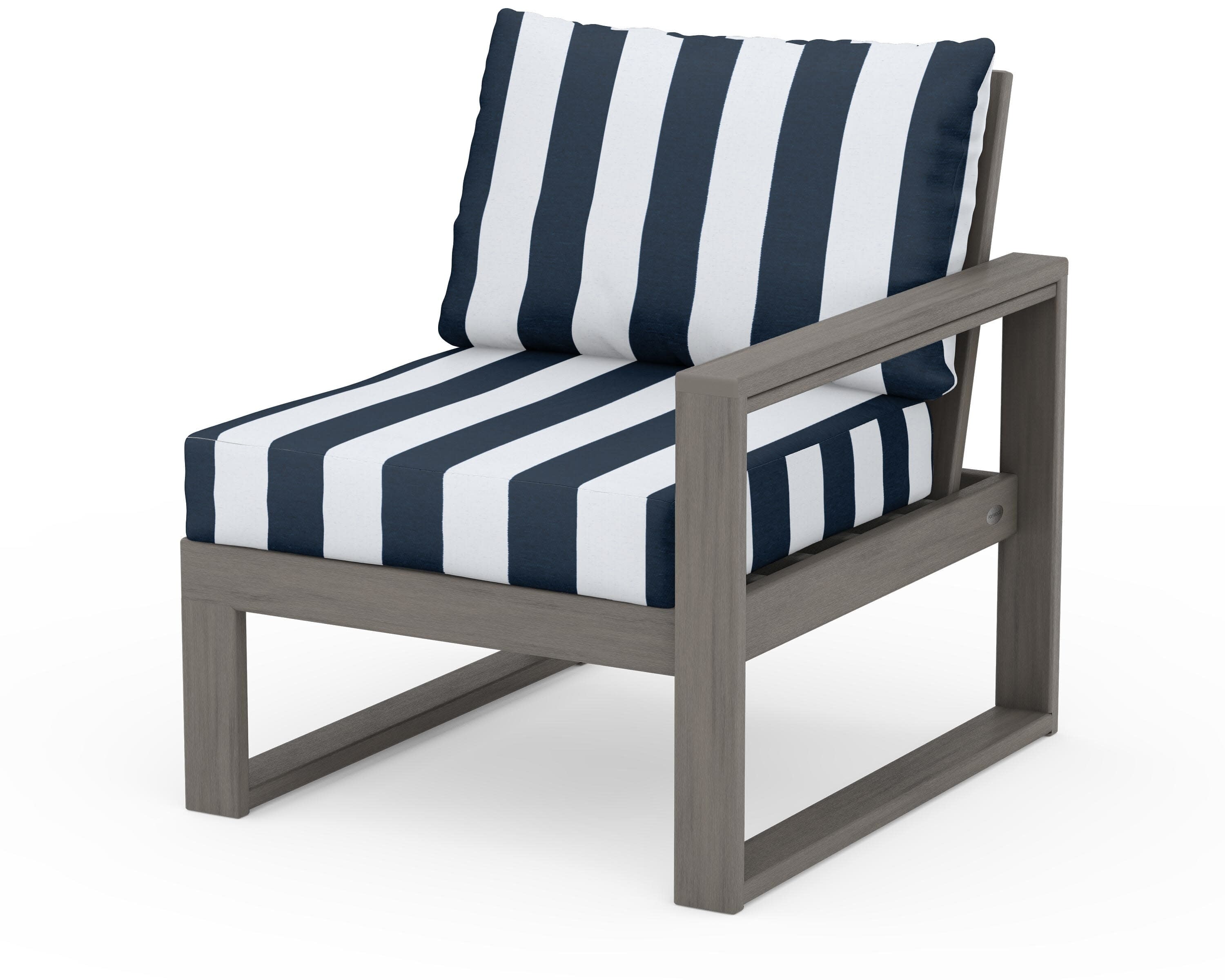 EDGE Modular Right Arm Chair in Driftwood / Cabana Stripe Marine Indigo