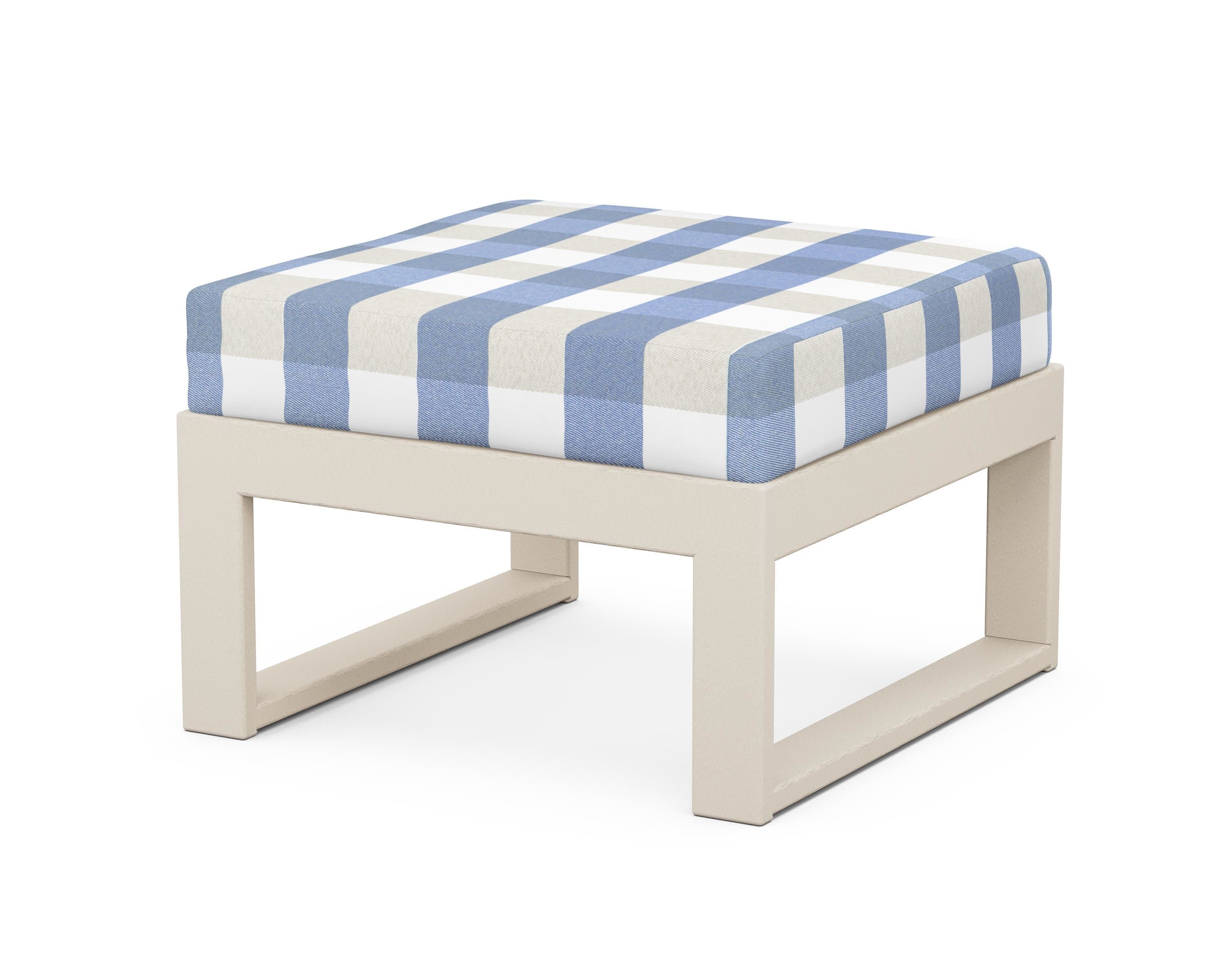 Modular Ottoman - Modern in Sand / Buffalo Plaid Sky Blue