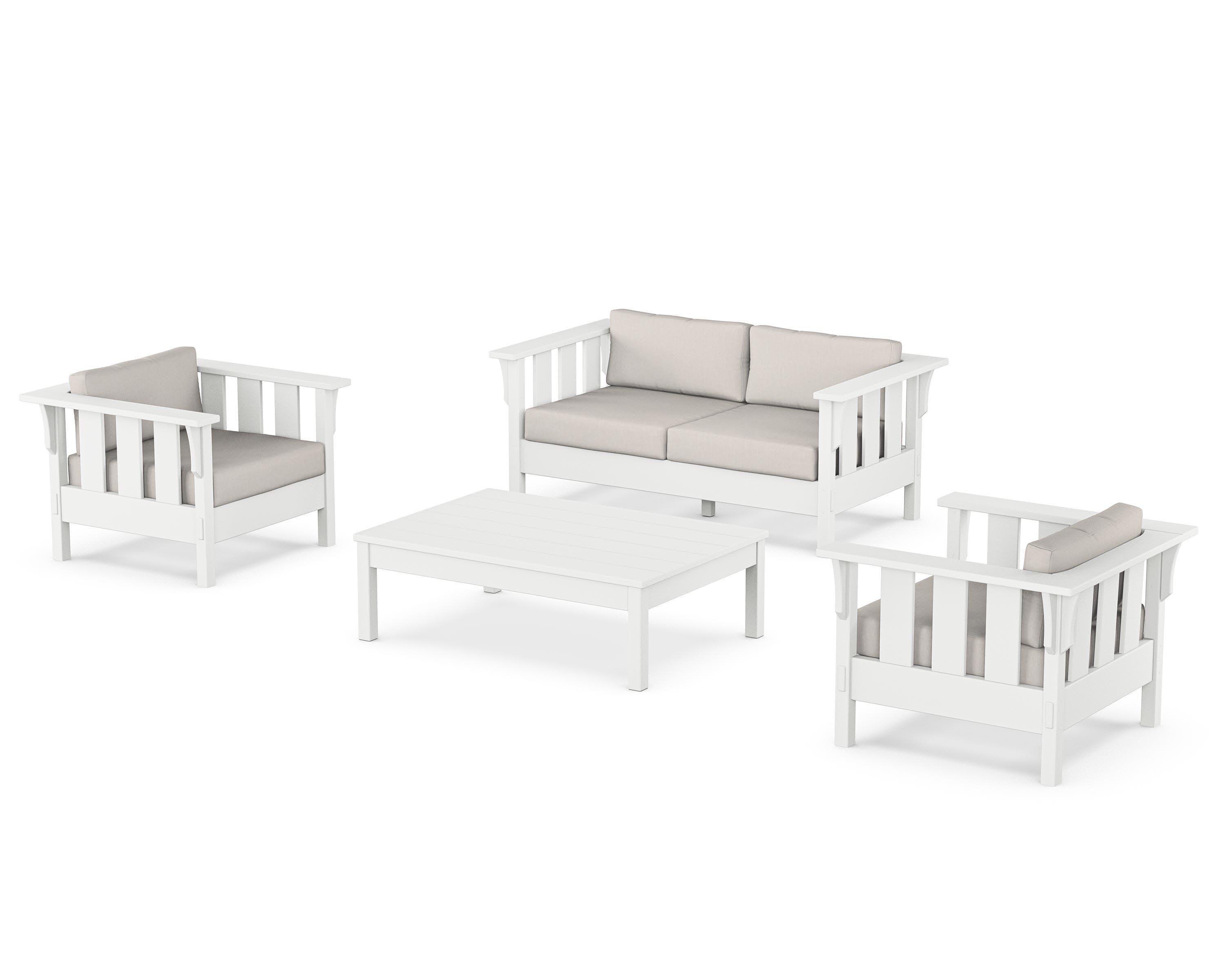 Acadia 4-Piece Deep Seating Set with Loveseat in White / Cast Ash