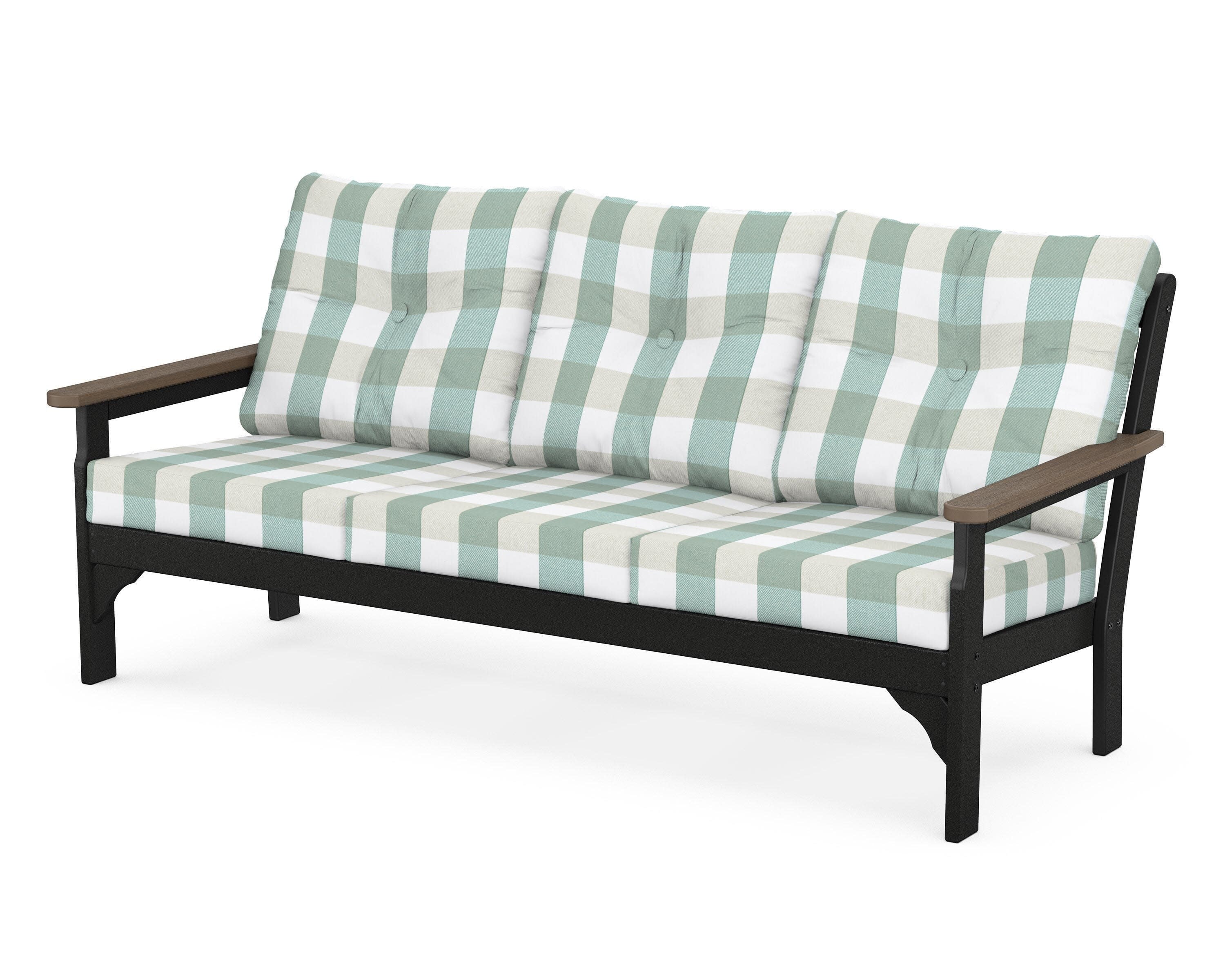 Vineyard Deep Seating Sofa in Black / Kona / Buffalo Plaid Glacier Spa