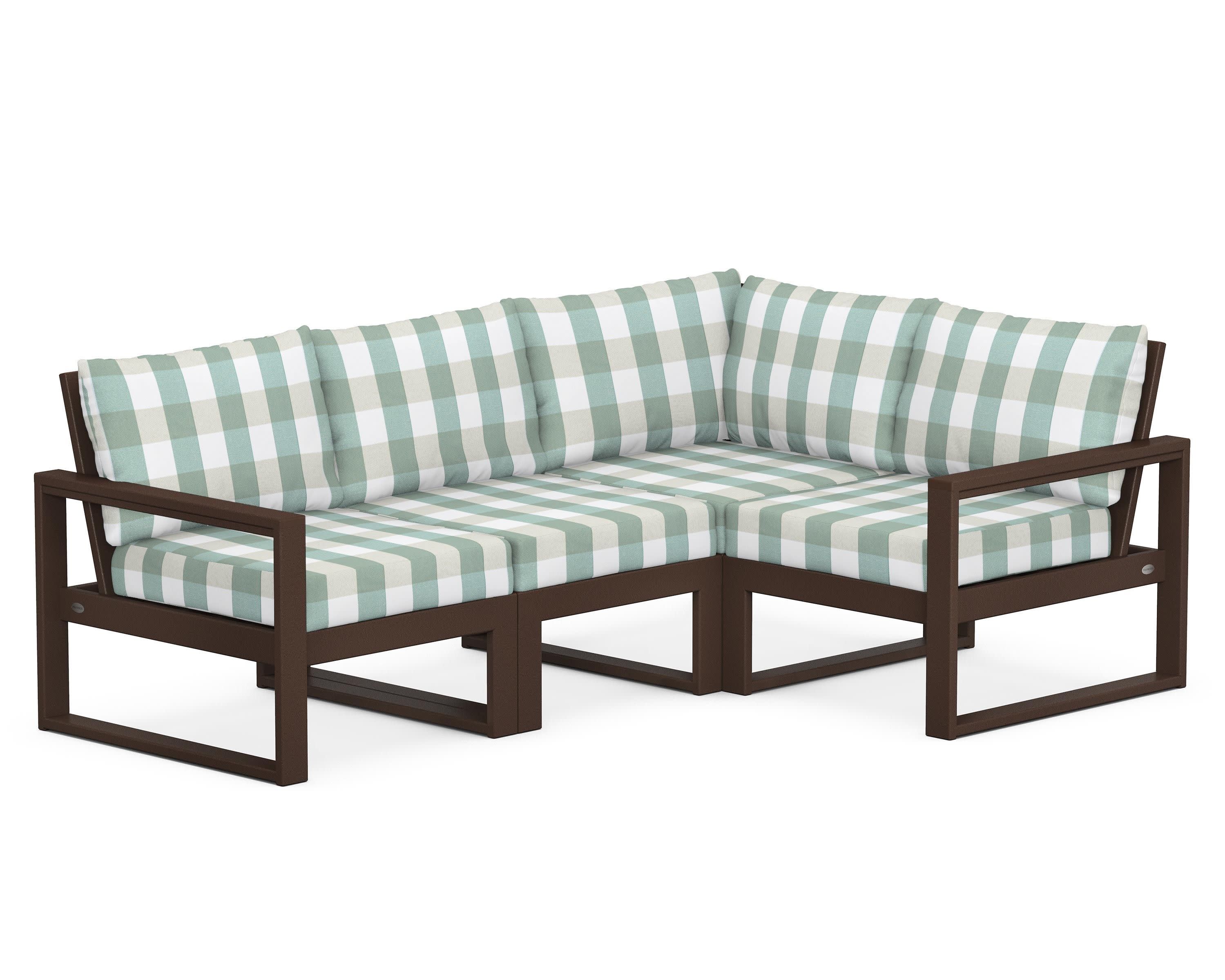 EDGE 4-Piece Modular Deep Seating Set in Mahogany / Buffalo Plaid Glacier Spa