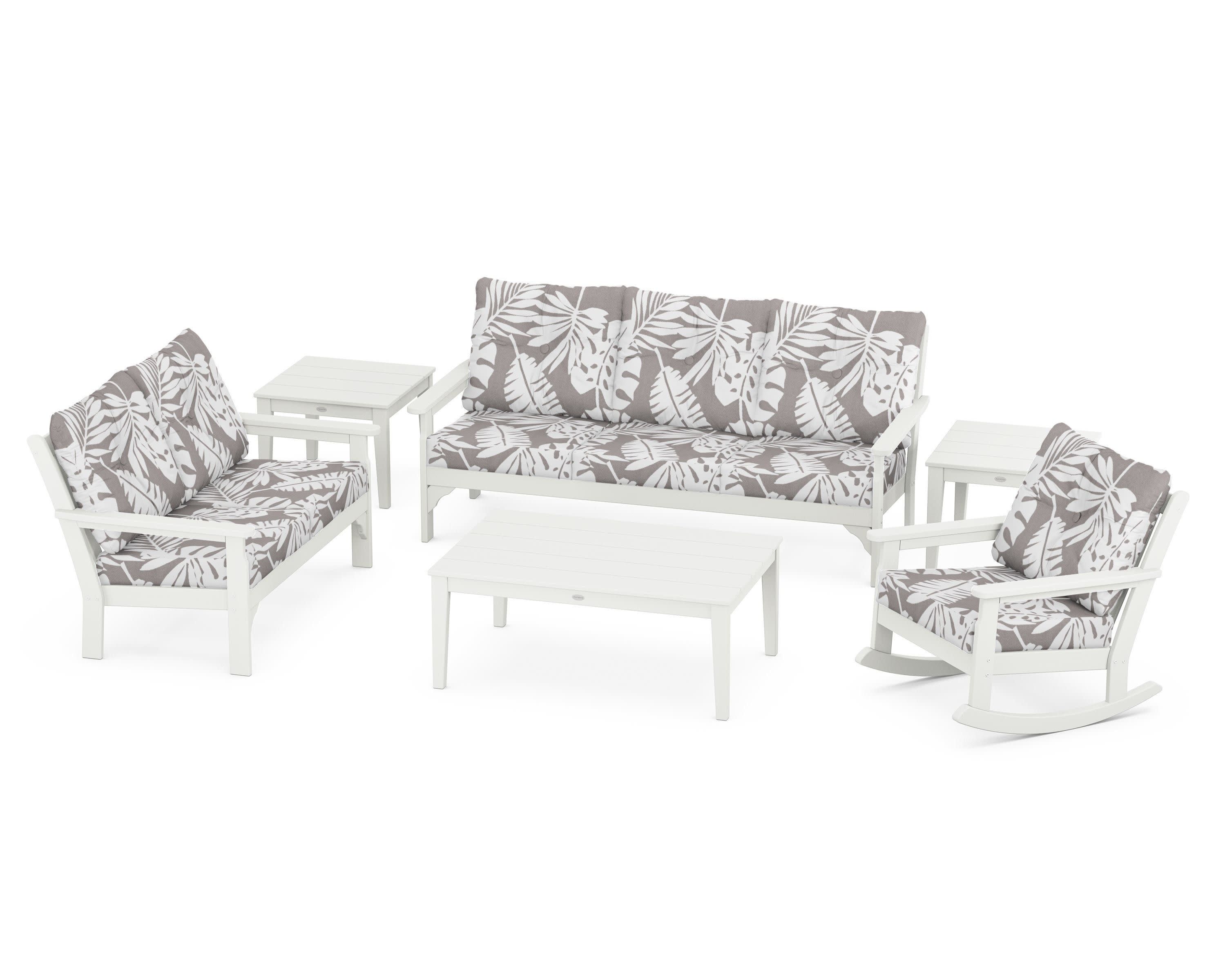 Vineyard 6-Piece Deep Seating Set in Vintage White / Leaf Grey Mist