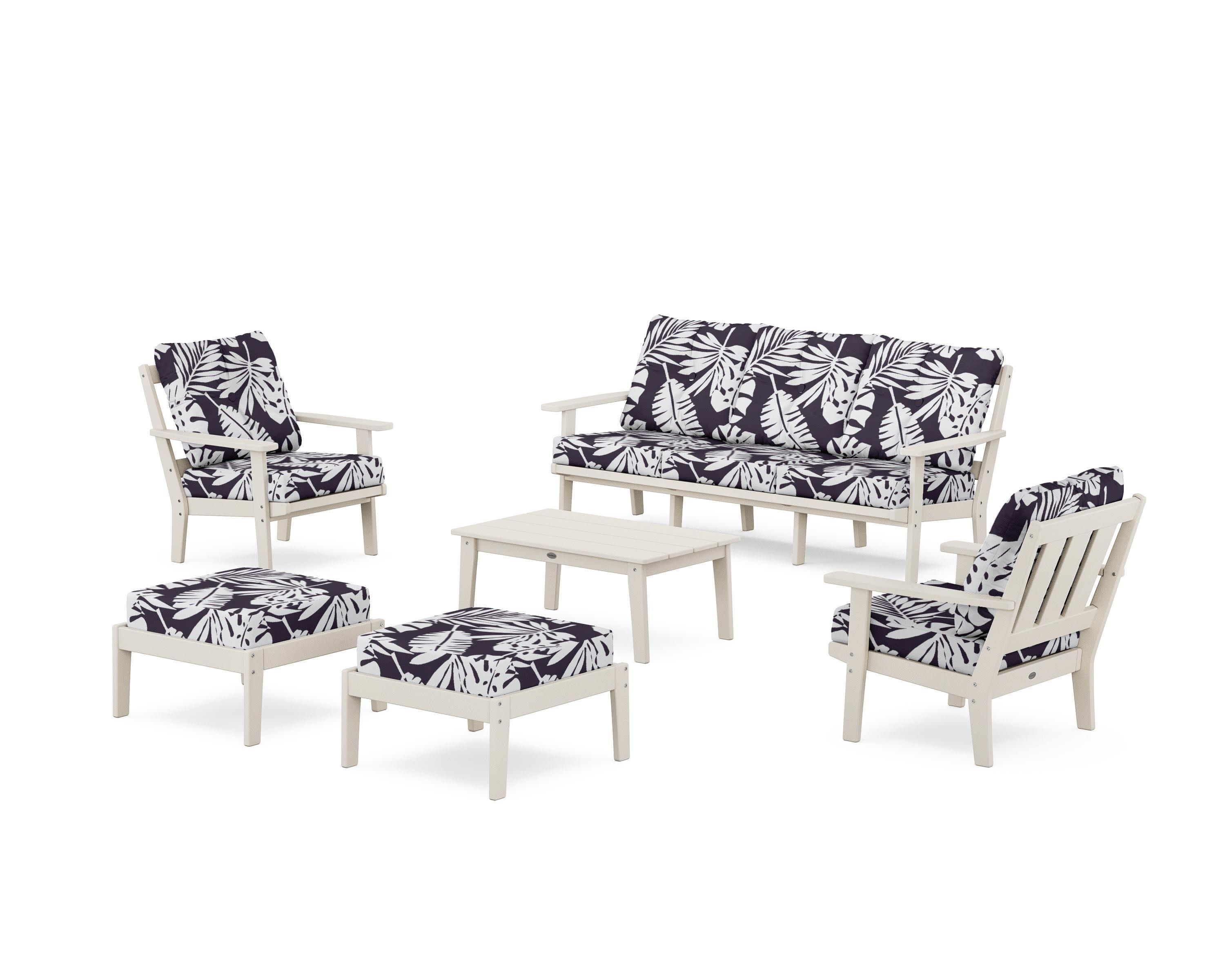 Oxford 6-Piece Lounge Sofa Set in Sand / Leaf Navy