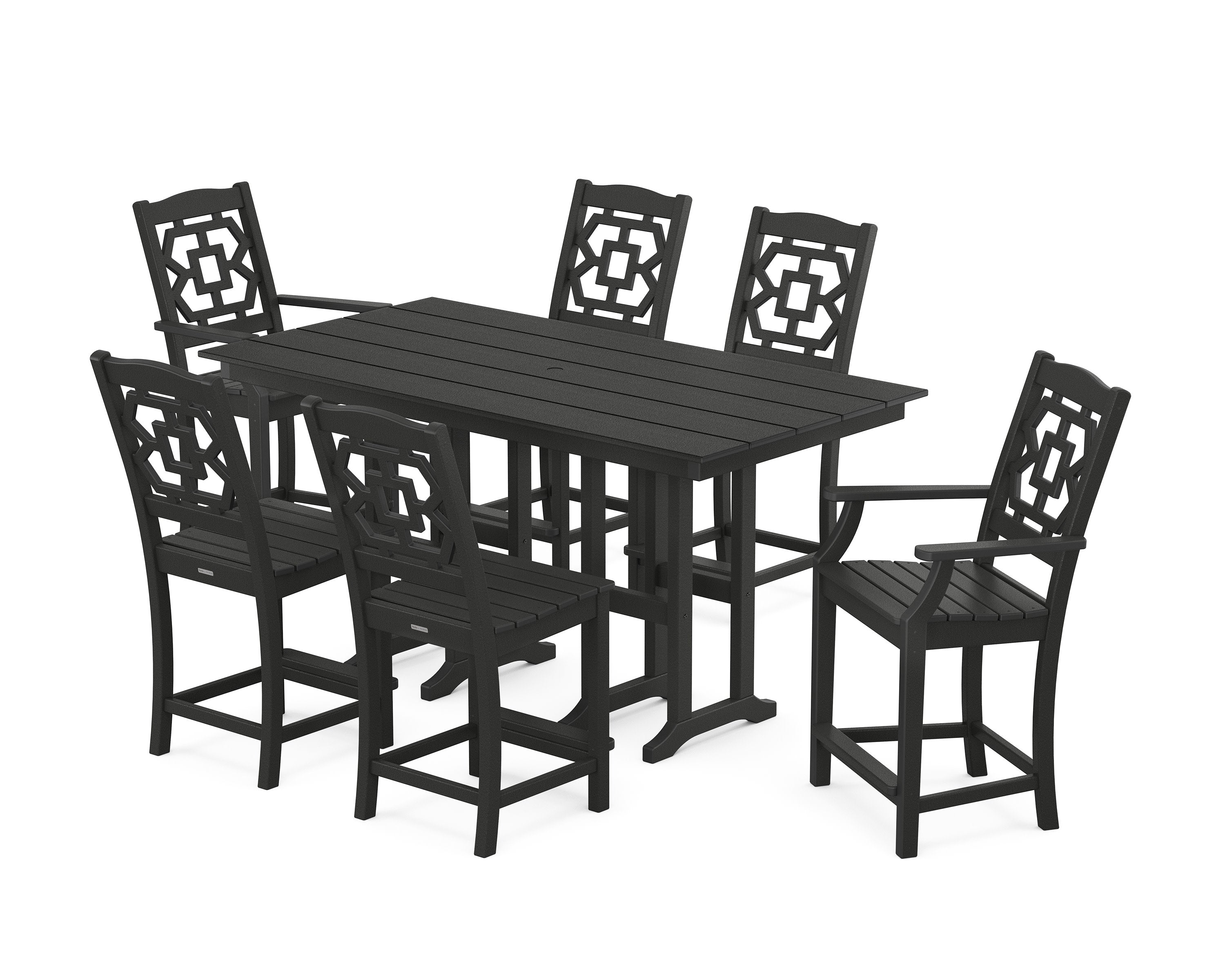 Chinoiserie 7-Piece Farmhouse Counter Set in Black