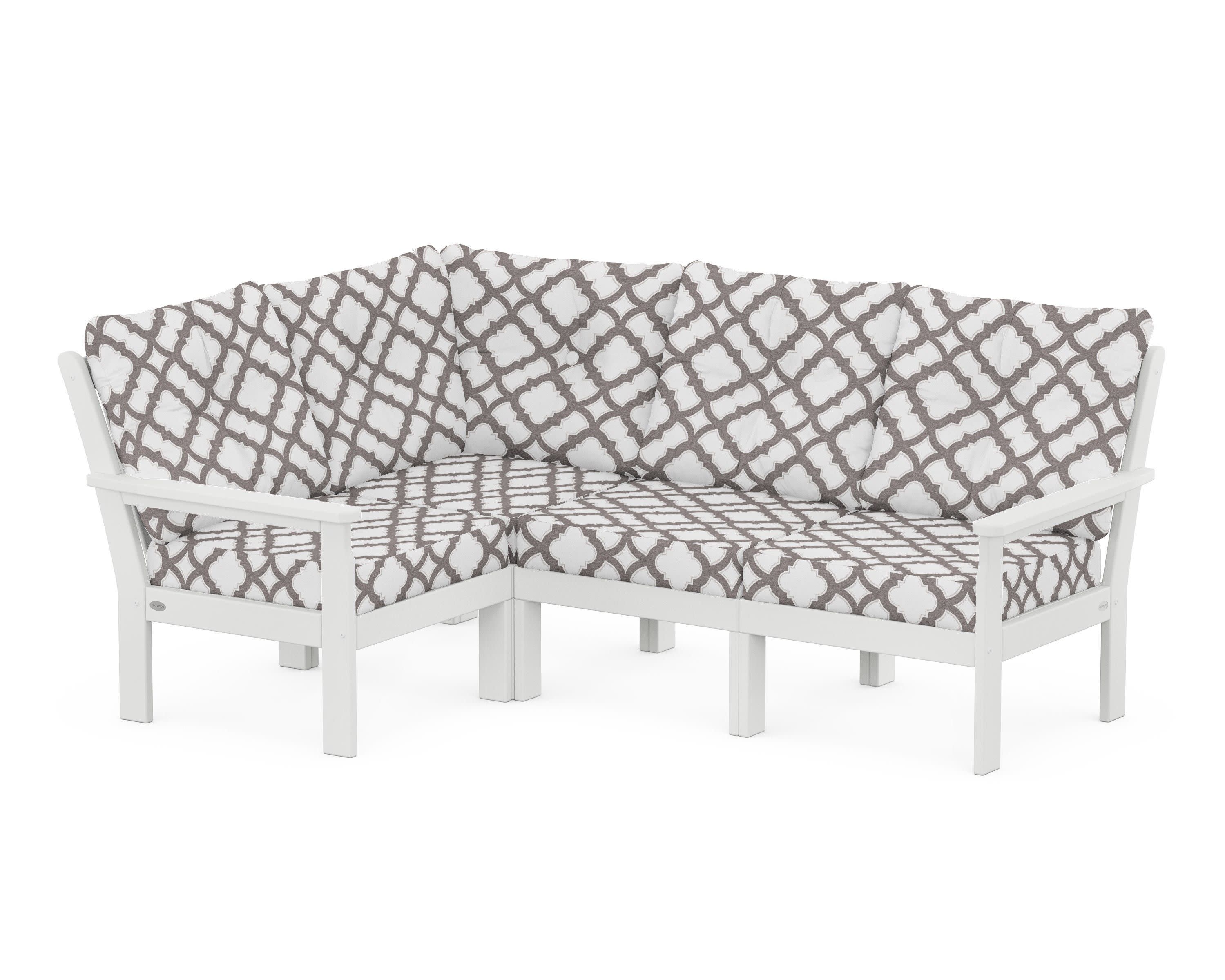 Vineyard 4-Piece Sectional in White / Trellis Grey Mist