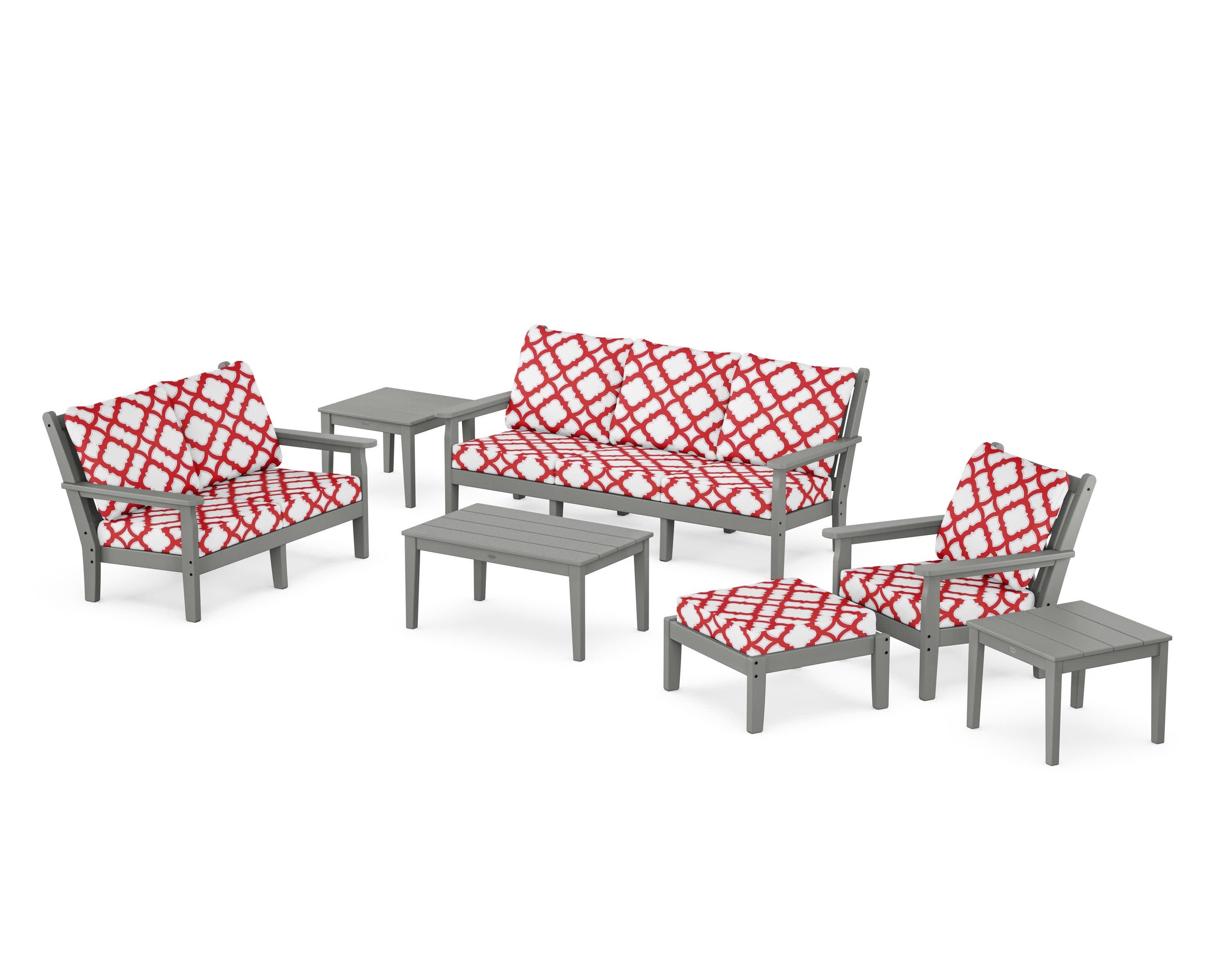 Chippendale 7-Piece Deep Seating Set in Slate Grey / Trellis Crimson