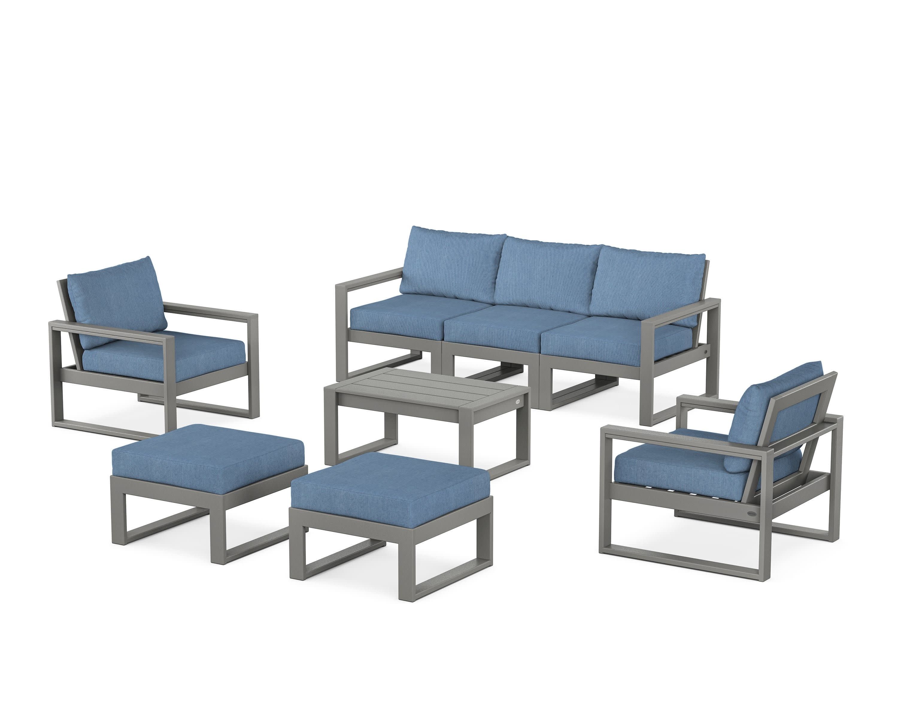 EDGE Sectional 8-Piece Lounge Sofa Set in Slate Grey / Sky Blue