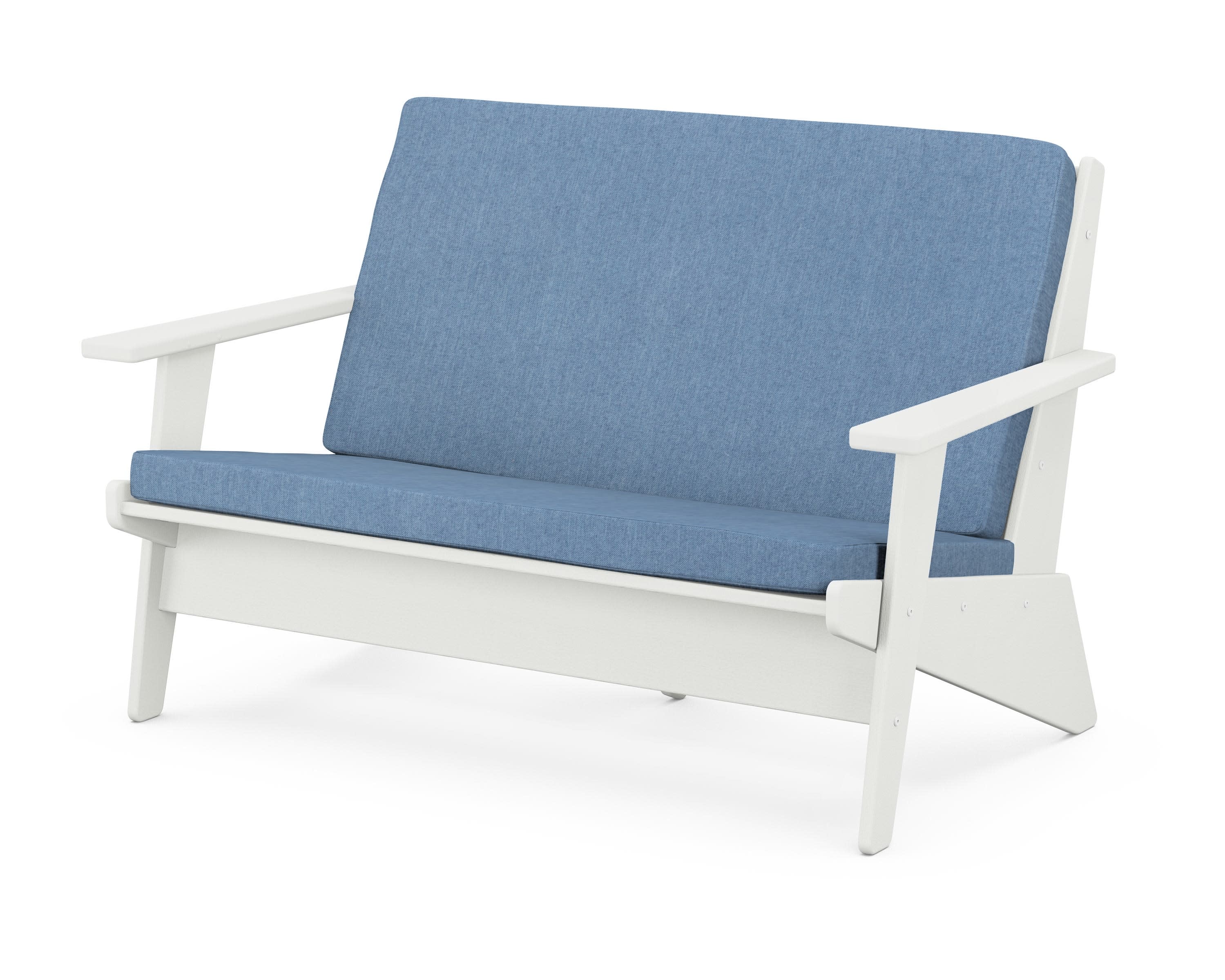 Riviera Modern Lounge Loveseat in Vintage White / Sky Blue