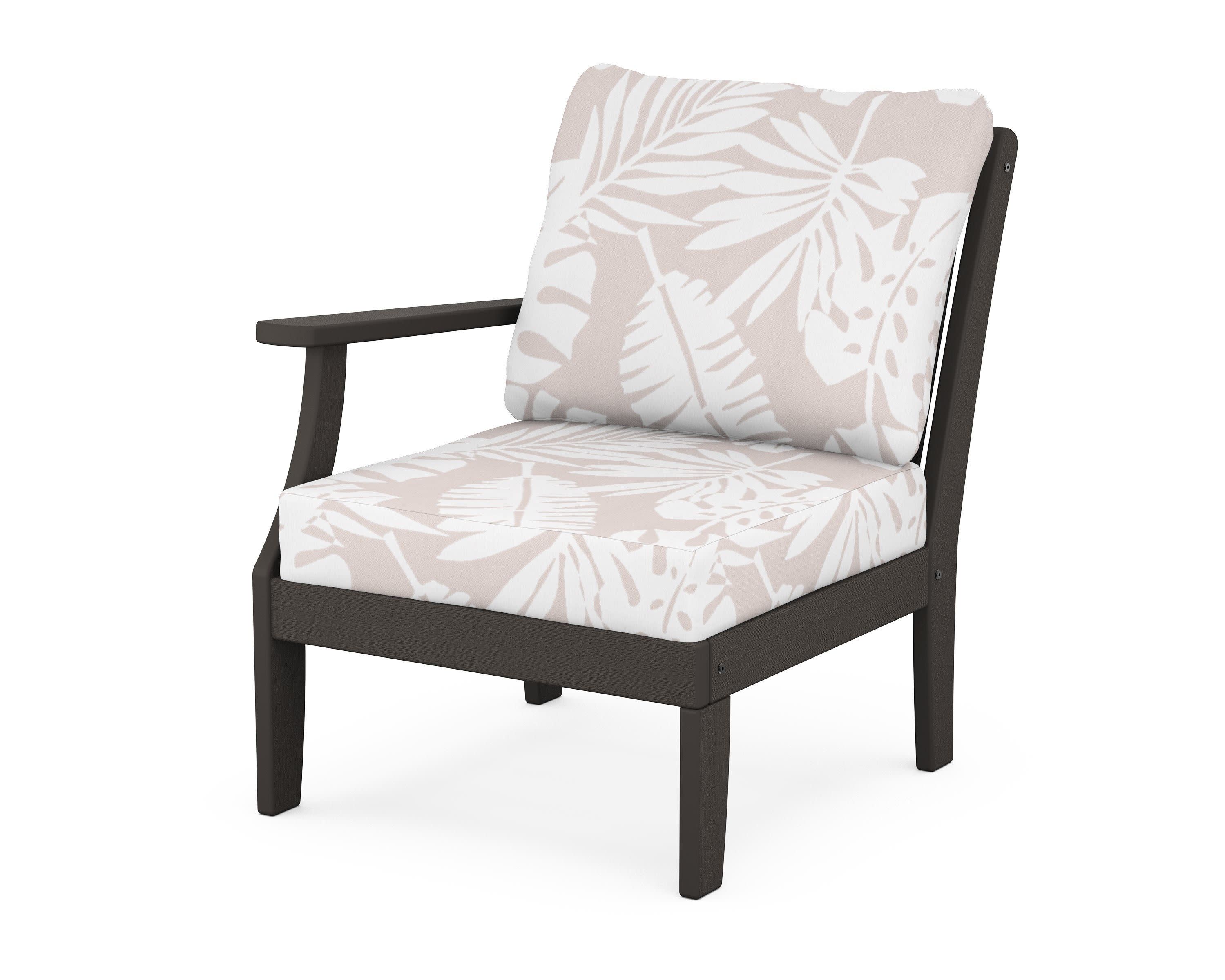 Braxton Modular Left Arm Chair in Vintage Coffee / Leaf Dune Burlap