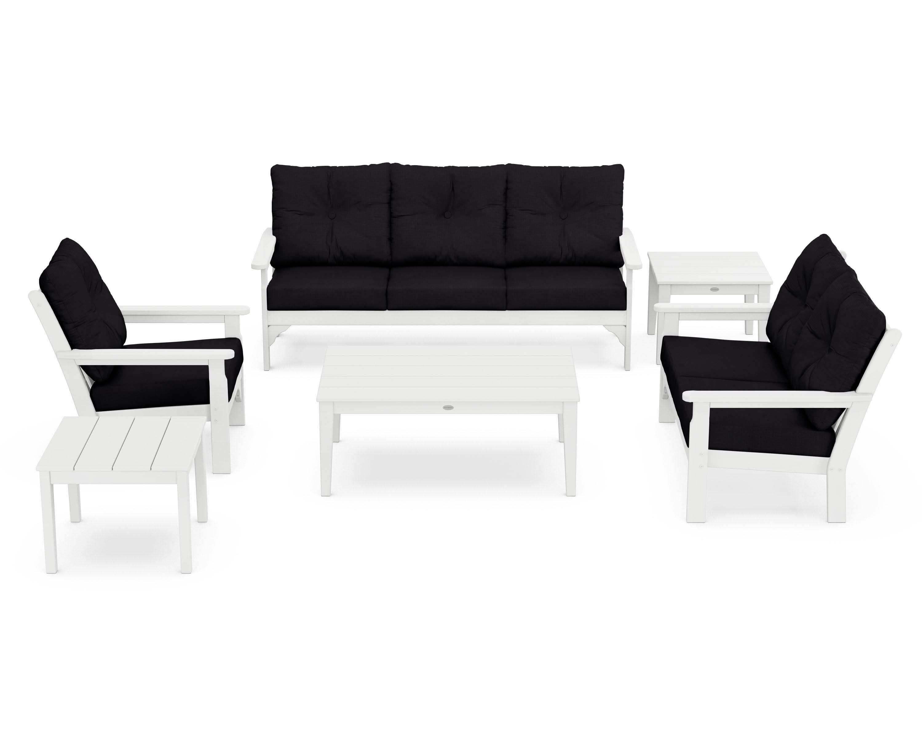 Vineyard 6-Piece Deep Seating Set in White / Midnight Linen
