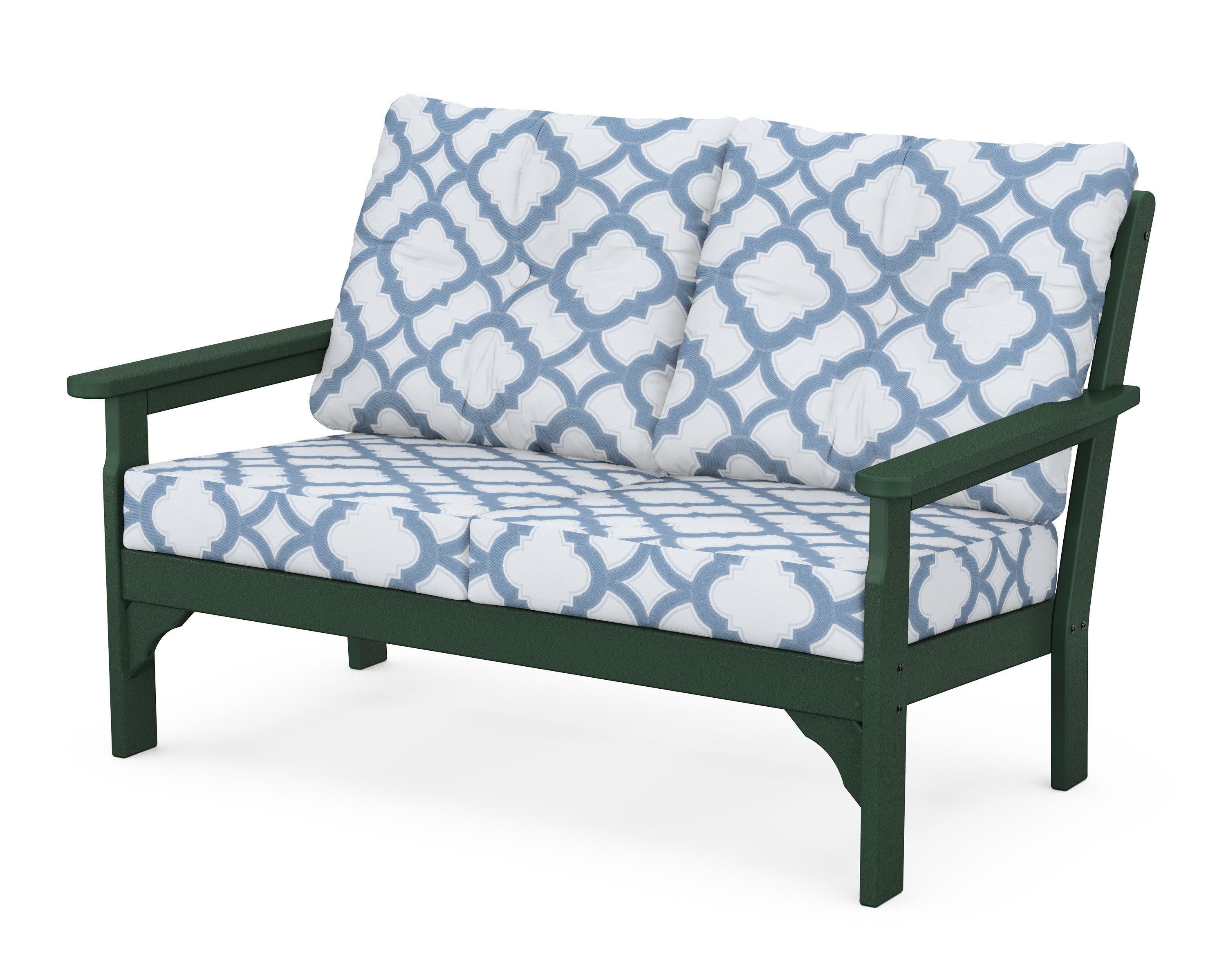 Vineyard Deep Seating Loveseat in Green / Trellis Sky Blue