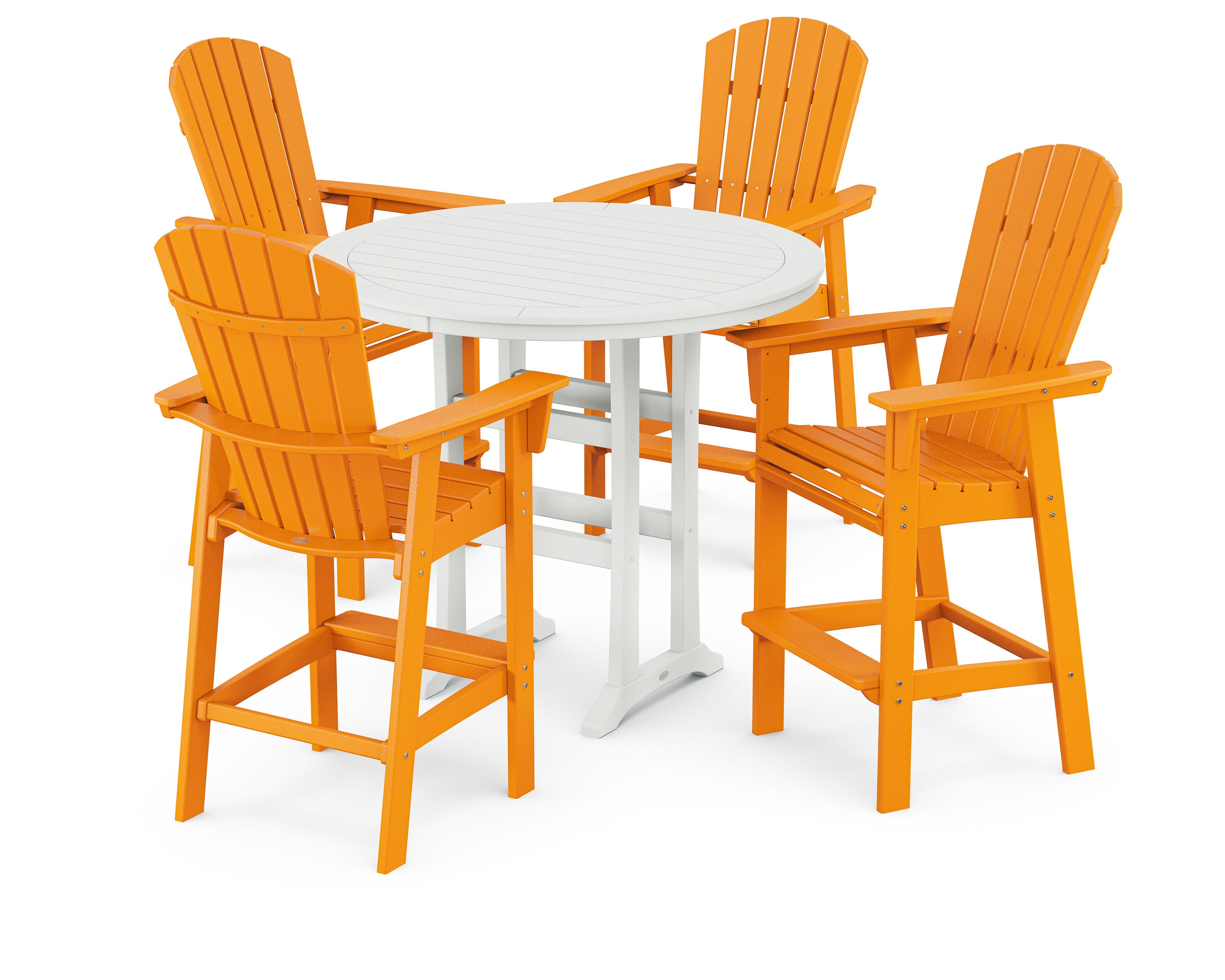 Nautical Curveback Adirondack 5-Piece Round Trestle Bar Set in Tangerine / White