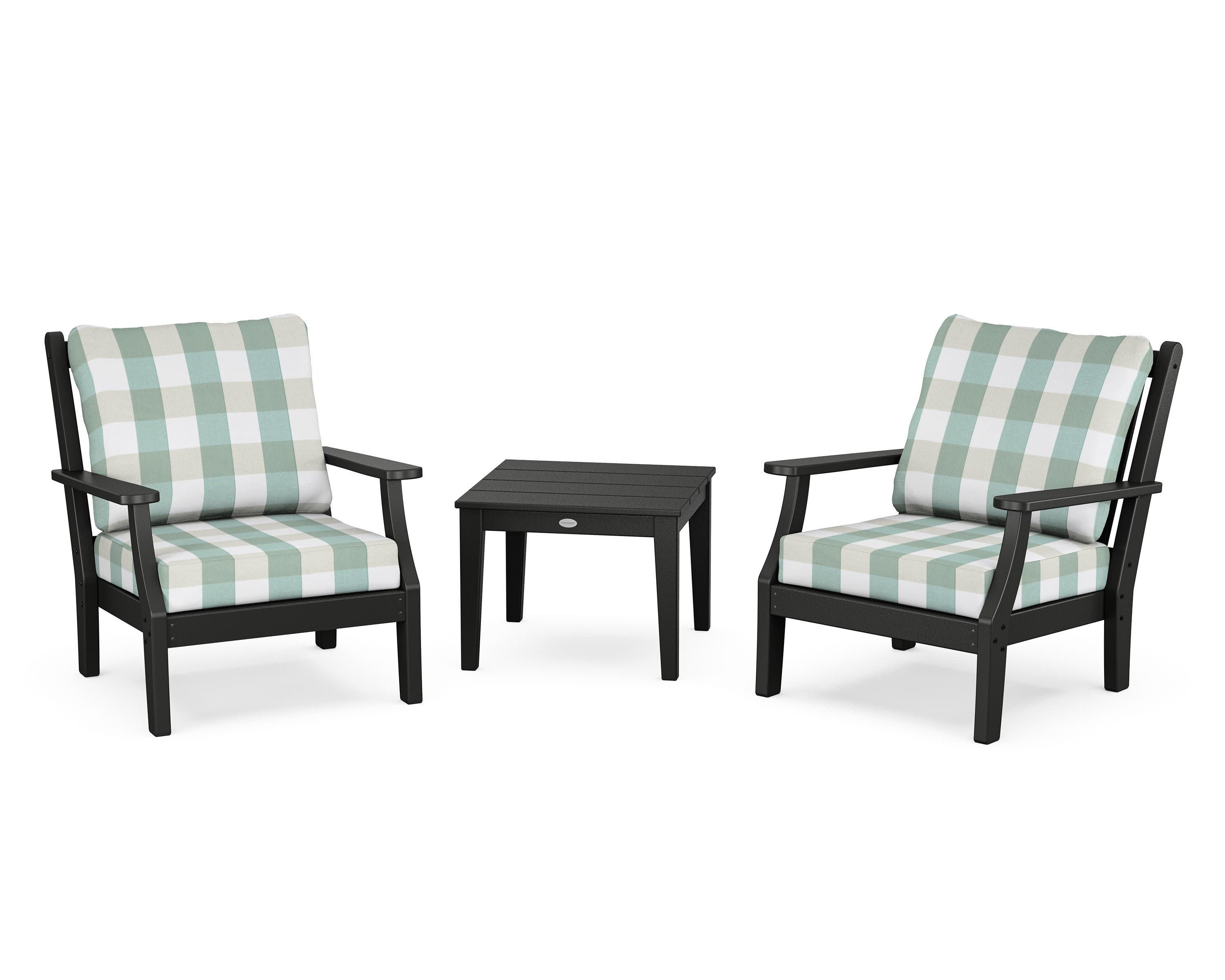 Wovendale 3-Piece Deep Seating Set in Black / Buffalo Plaid Glacier Spa