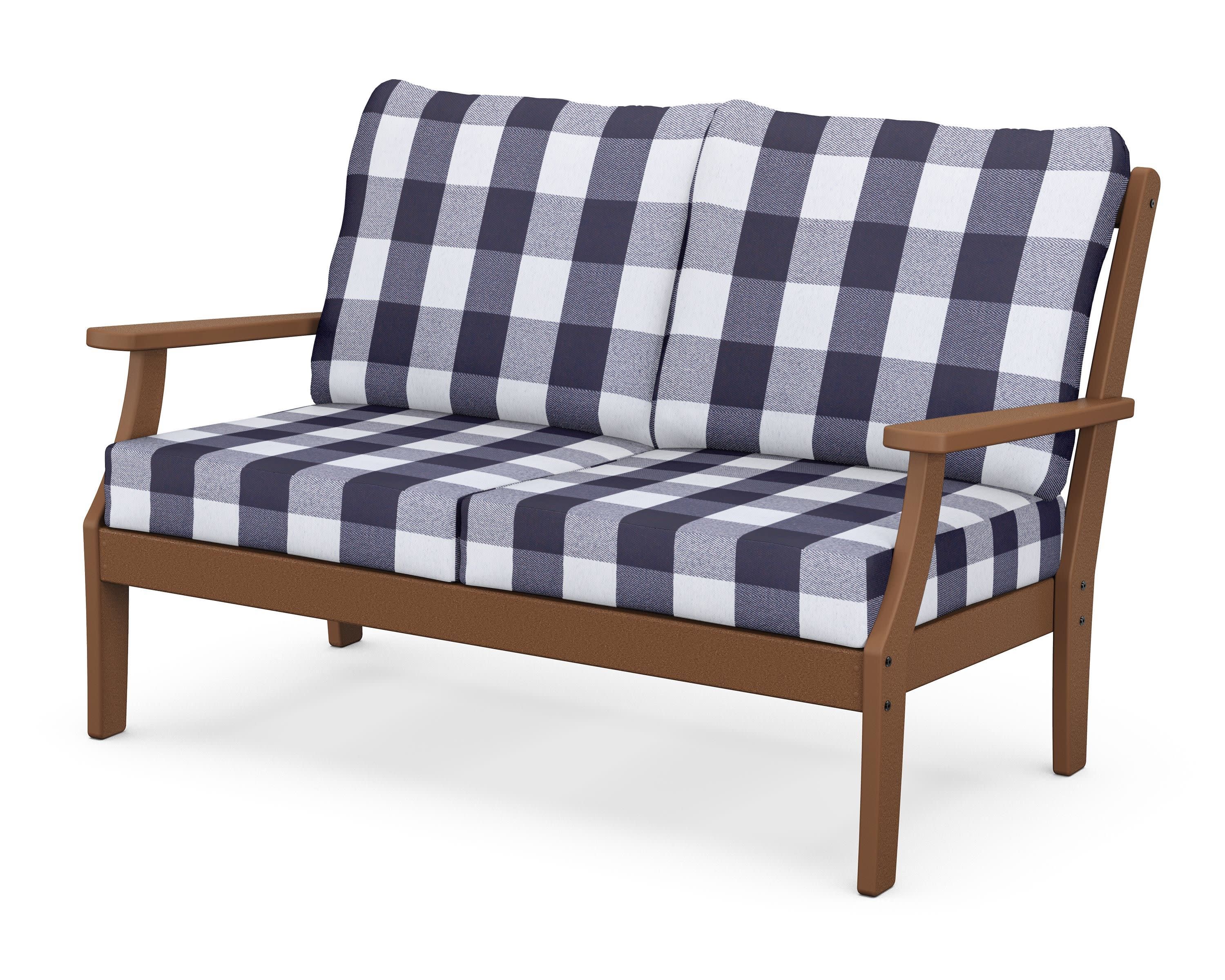 Braxton Deep Seating Loveseat in Teak / Buffalo Plaid Navy