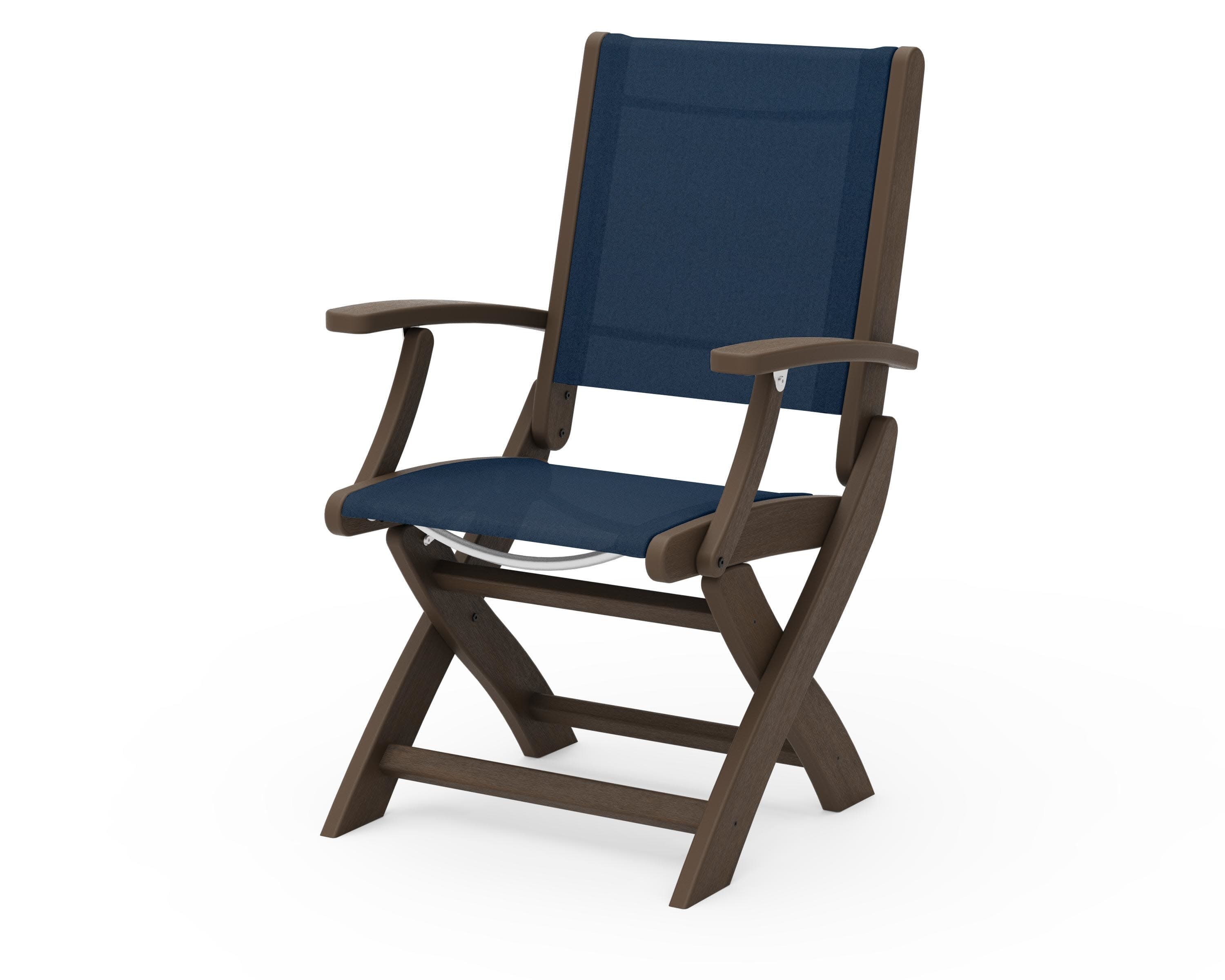 Coastal Folding Chair in Kona / Navy Blue Sling