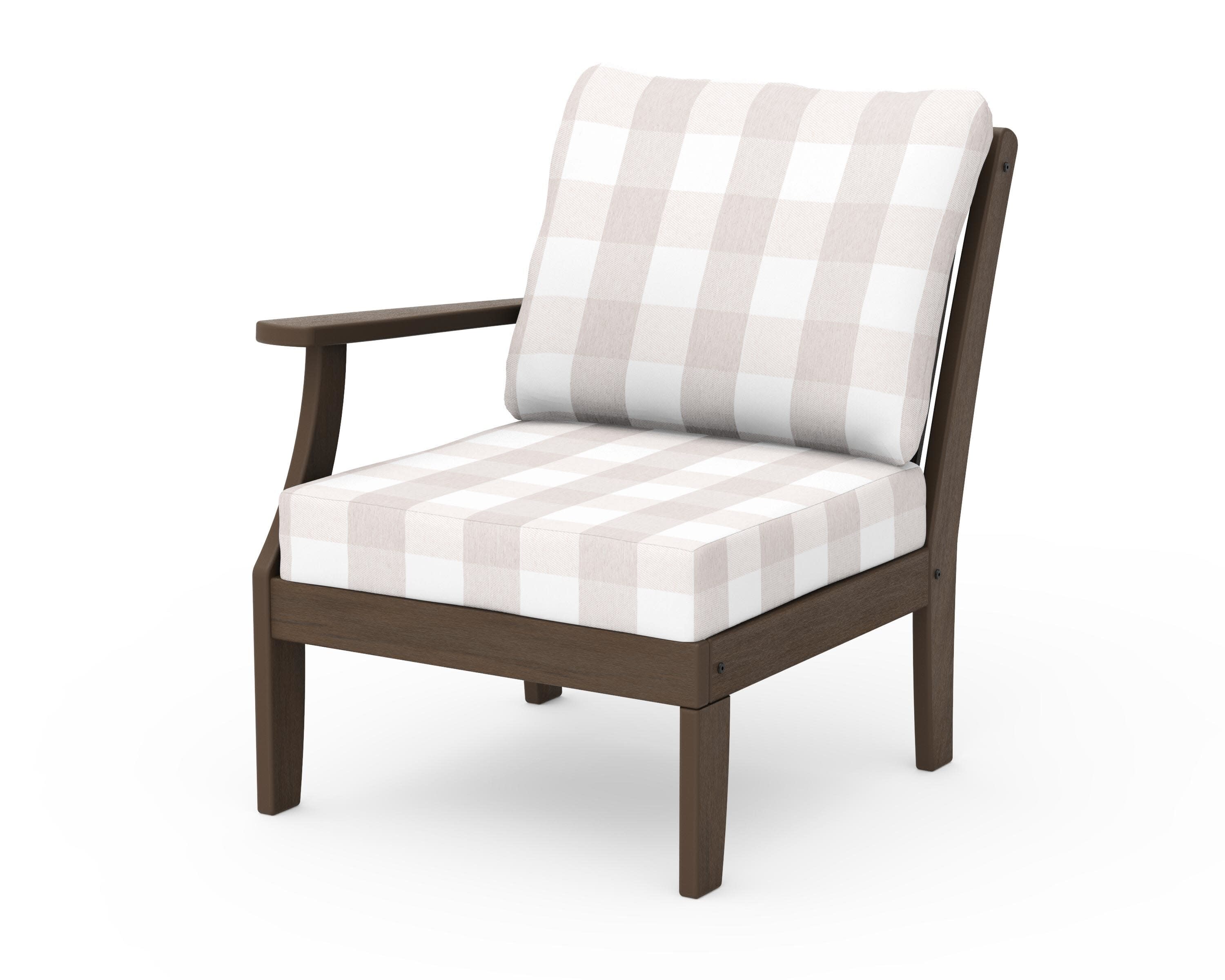 Braxton Modular Left Arm Chair in Kona / Buffalo Plaid Dune Burlap