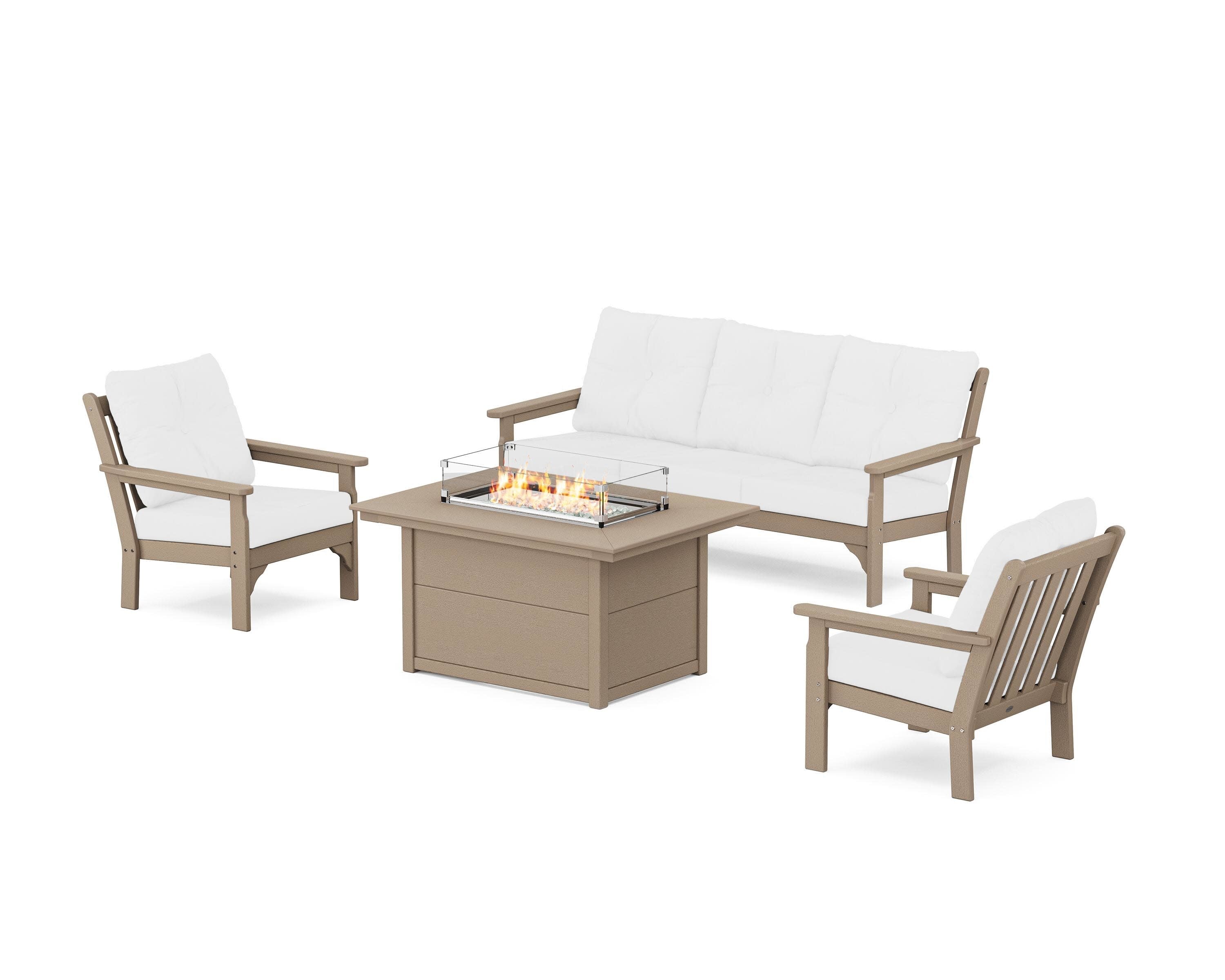 Vineyard Deep Seating Fire Pit Table Set in Vintage Sahara / Natural