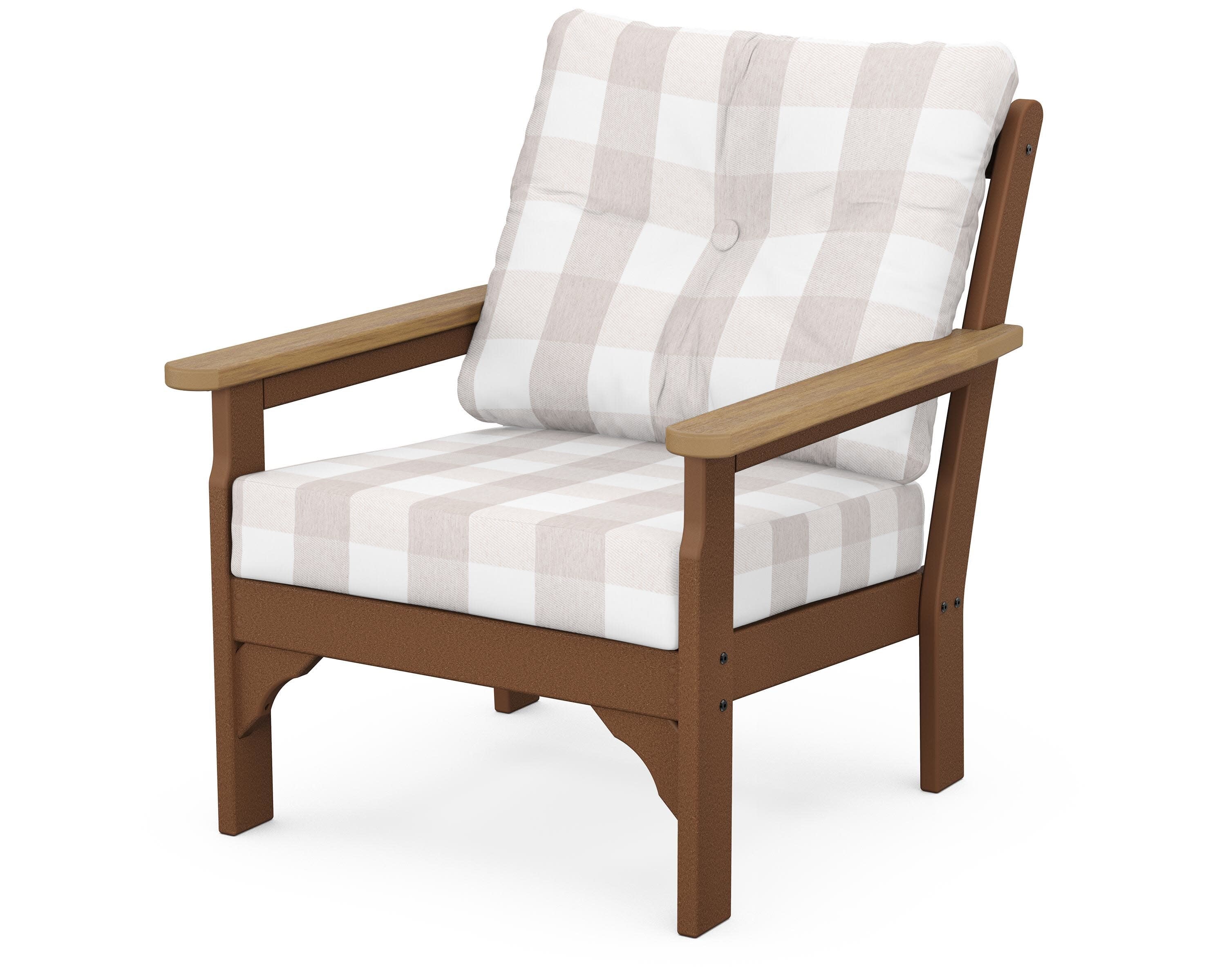 Vineyard Deep Seating Chair in Teak / Natural / Buffalo Plaid Dune Burlap