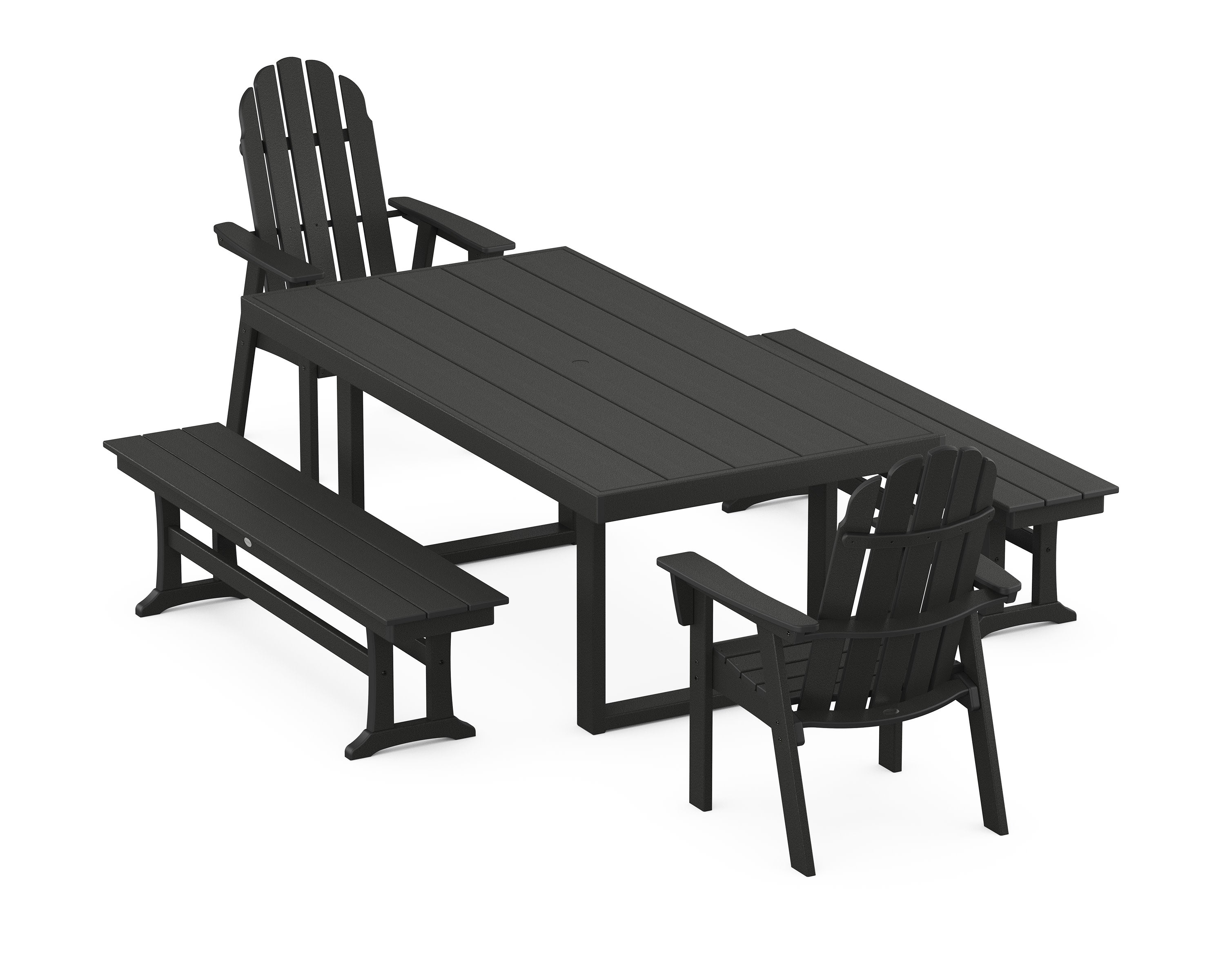 Vineyard Adirondack 5-Piece Dining Set with Benches in Black