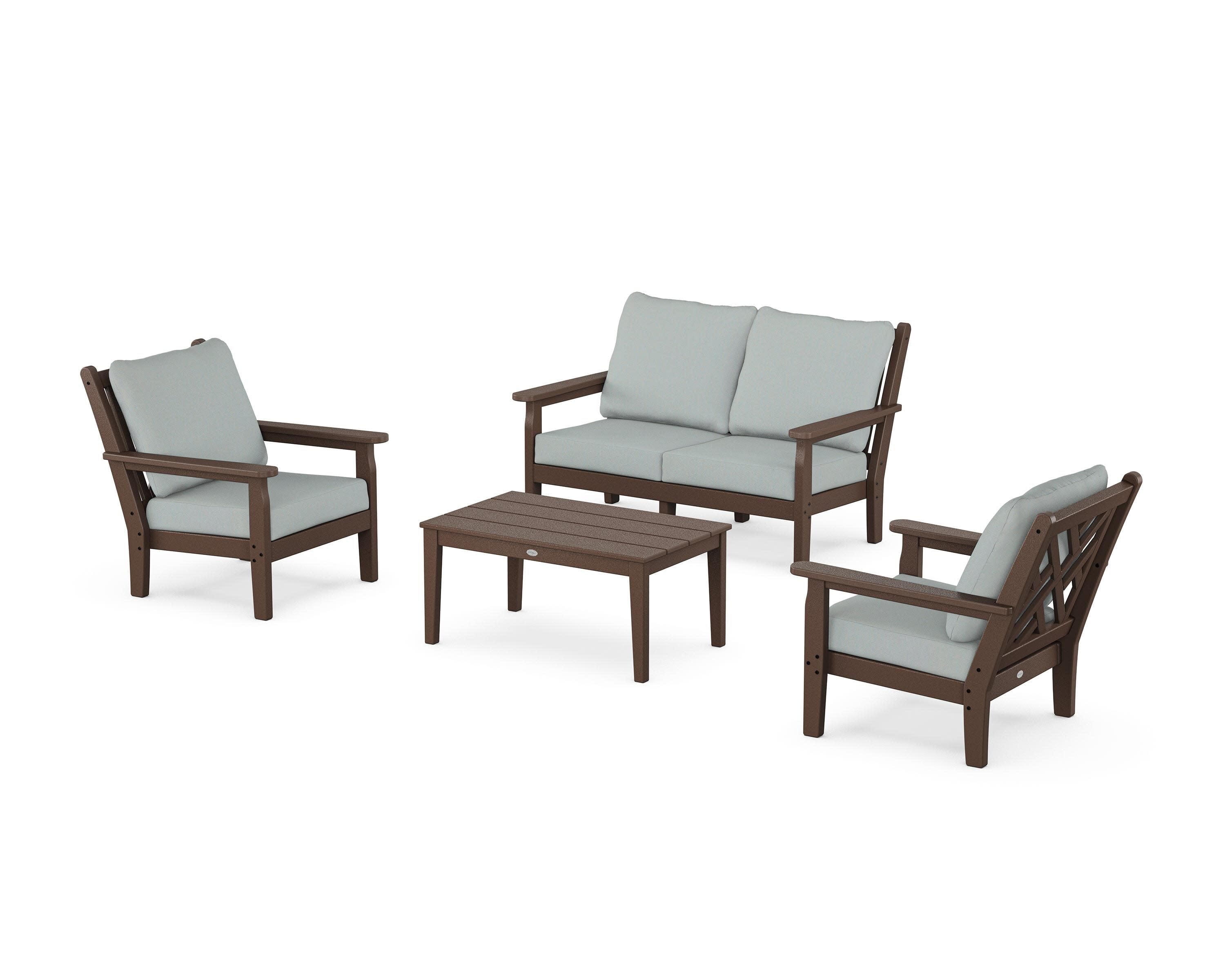 Chippendale 4-Piece Deep Seating Set with Loveseat in Mahogany / Spa