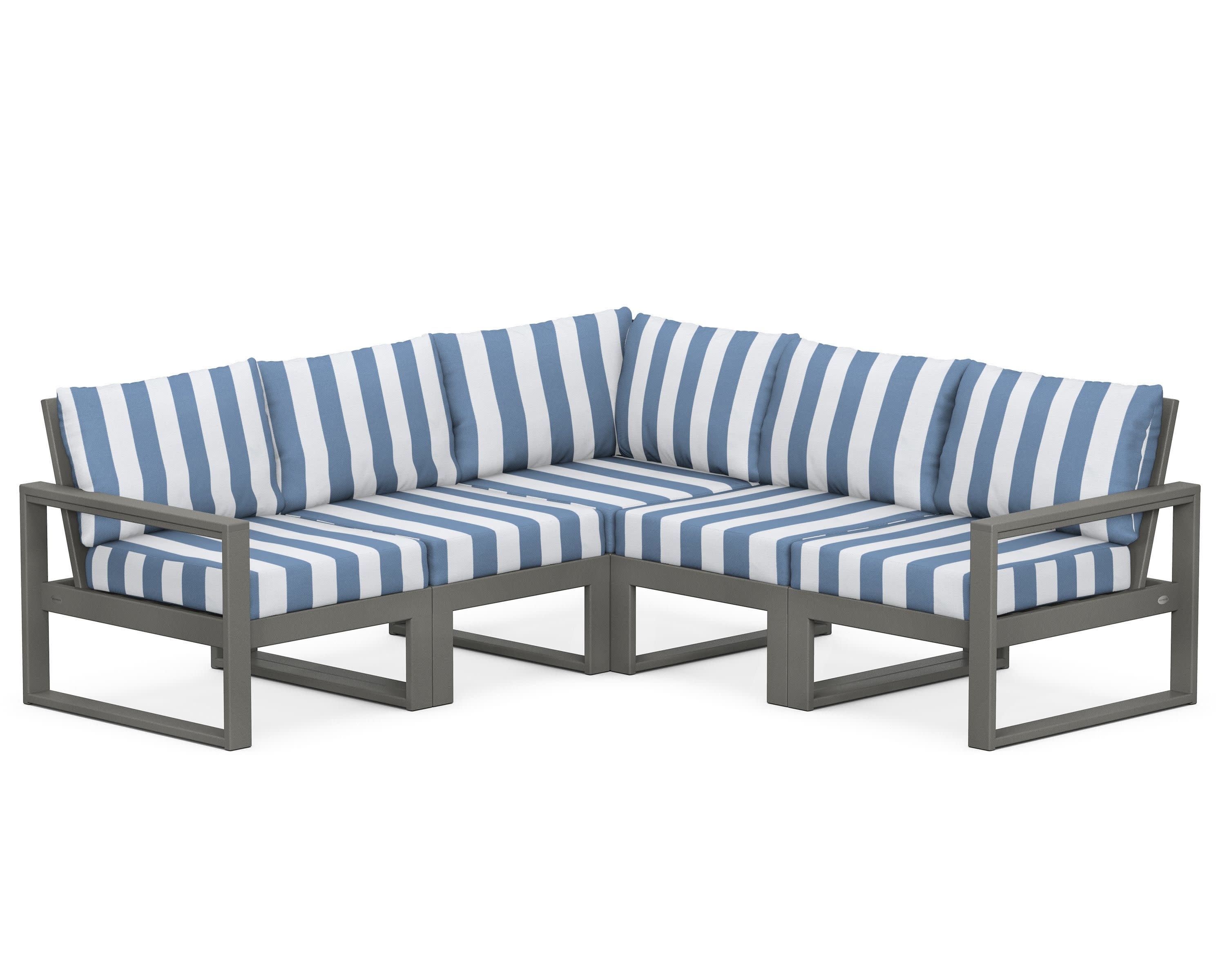 EDGE 5-Piece Modular Deep Seating Set in Slate Grey / Cabana Stripe Sky Blue
