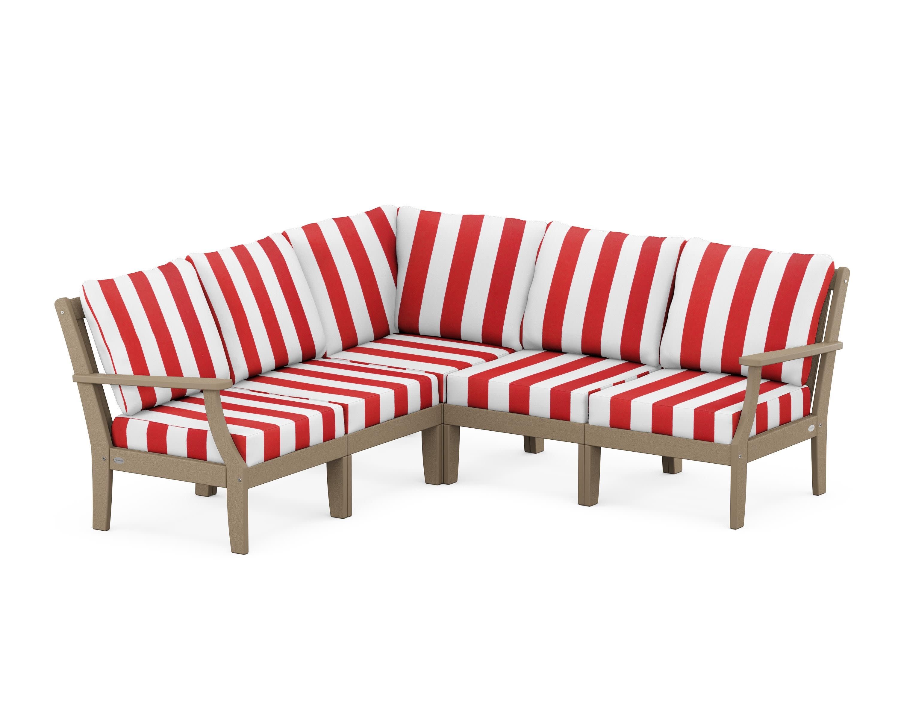 Braxton Modular 5-Piece Deep Seating Set in Vintage Sahara / Cabana Stripe Crimson