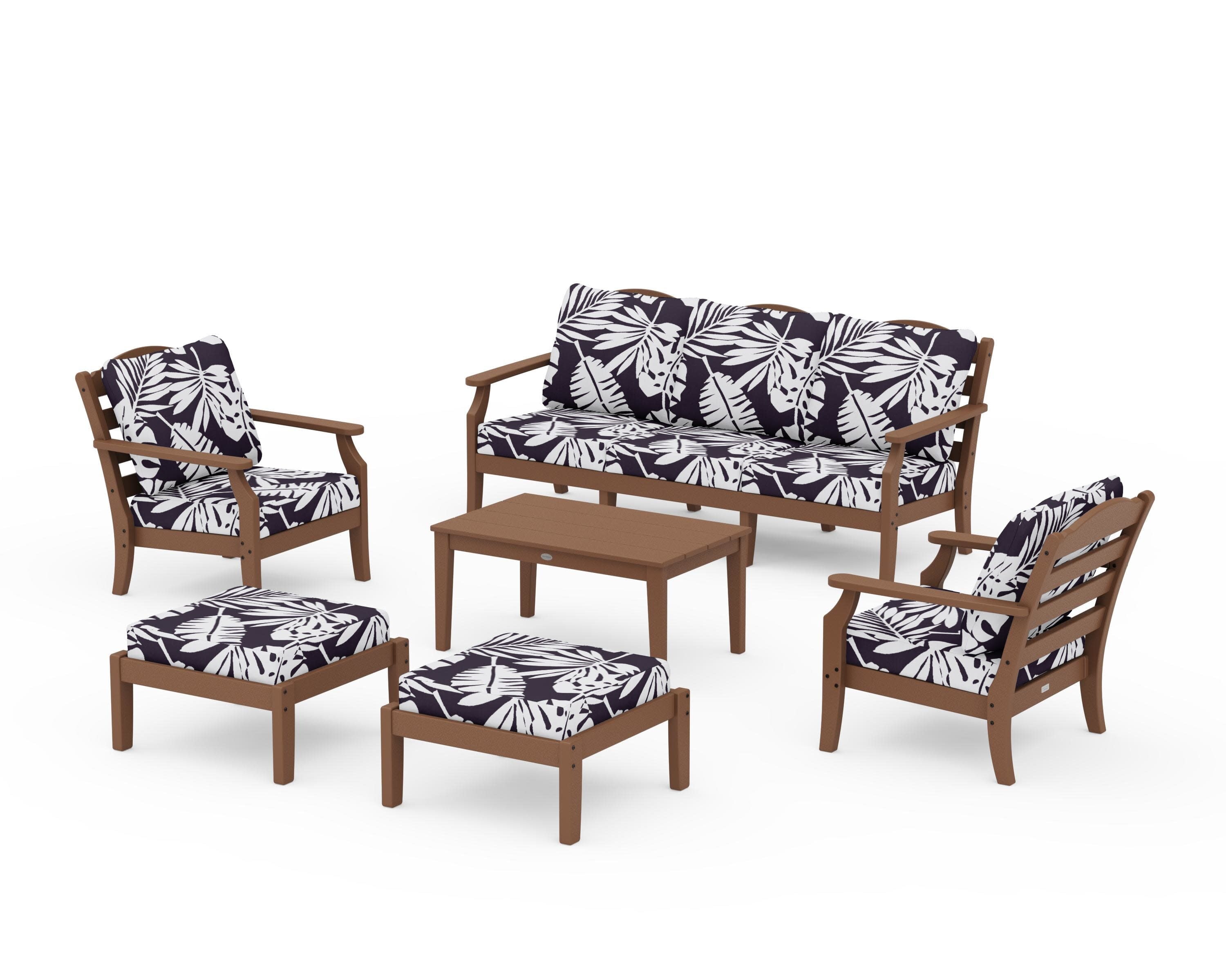 Savannah 6-Piece Lounge Sofa Set in Teak / Leaf Navy