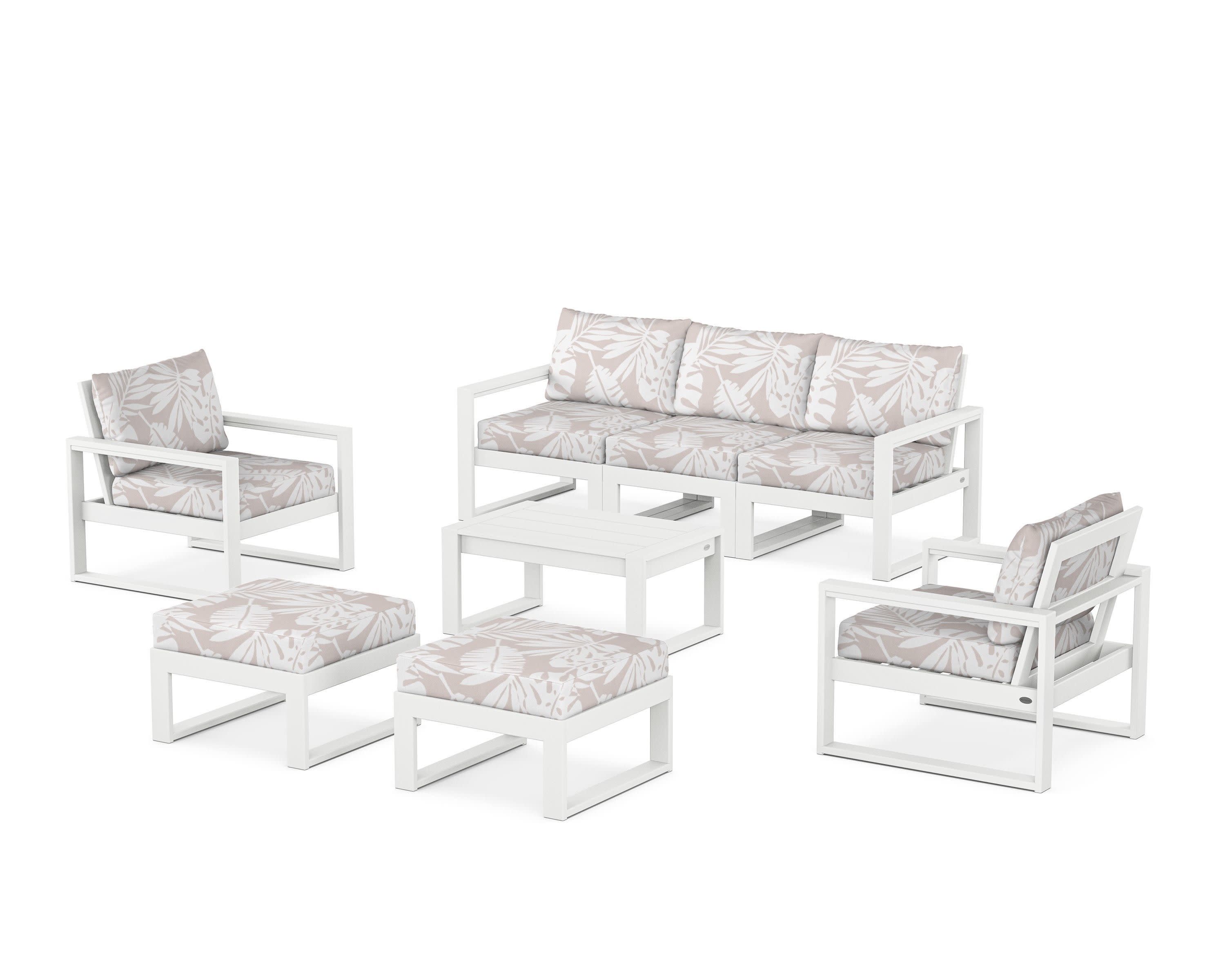 EDGE Sectional 8-Piece Lounge Sofa Set in White / Leaf Dune Burlap