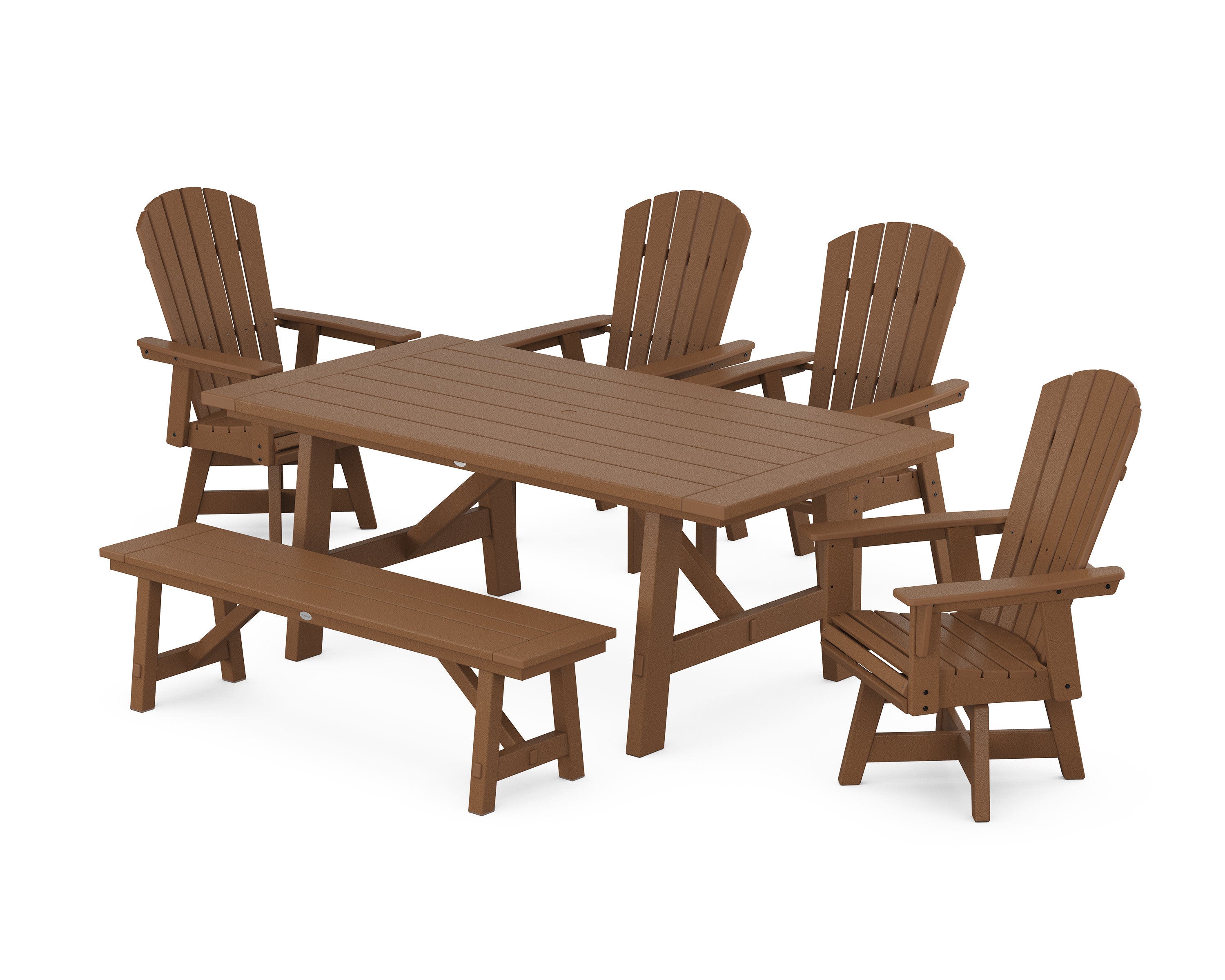 Nautical Adirondack Swivel 6-Piece Rustic Farmhouse Dining Set With Trestle Legs in Teak