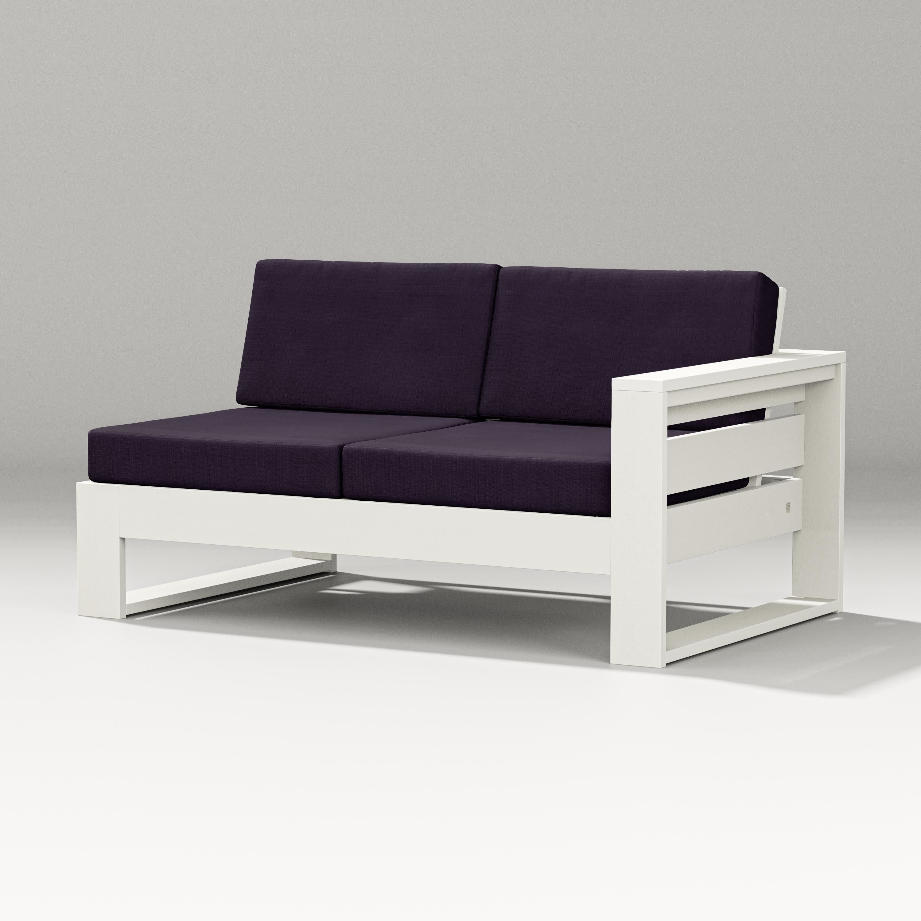 Latitude Modular Right Arm Loveseat in Vintage White / Navy Linen