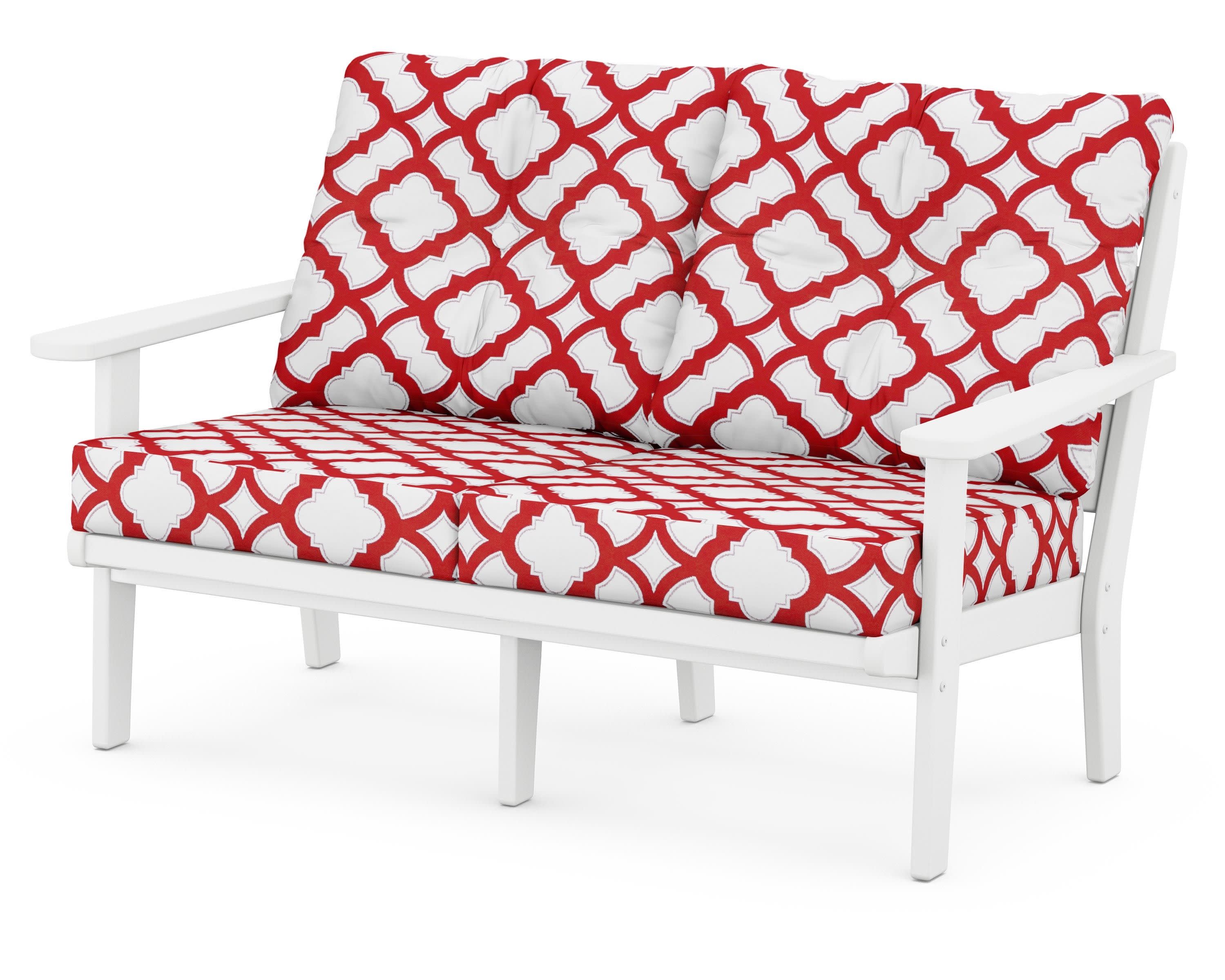 Lakeside Deep Seating Loveseat in White / Trellis Crimson