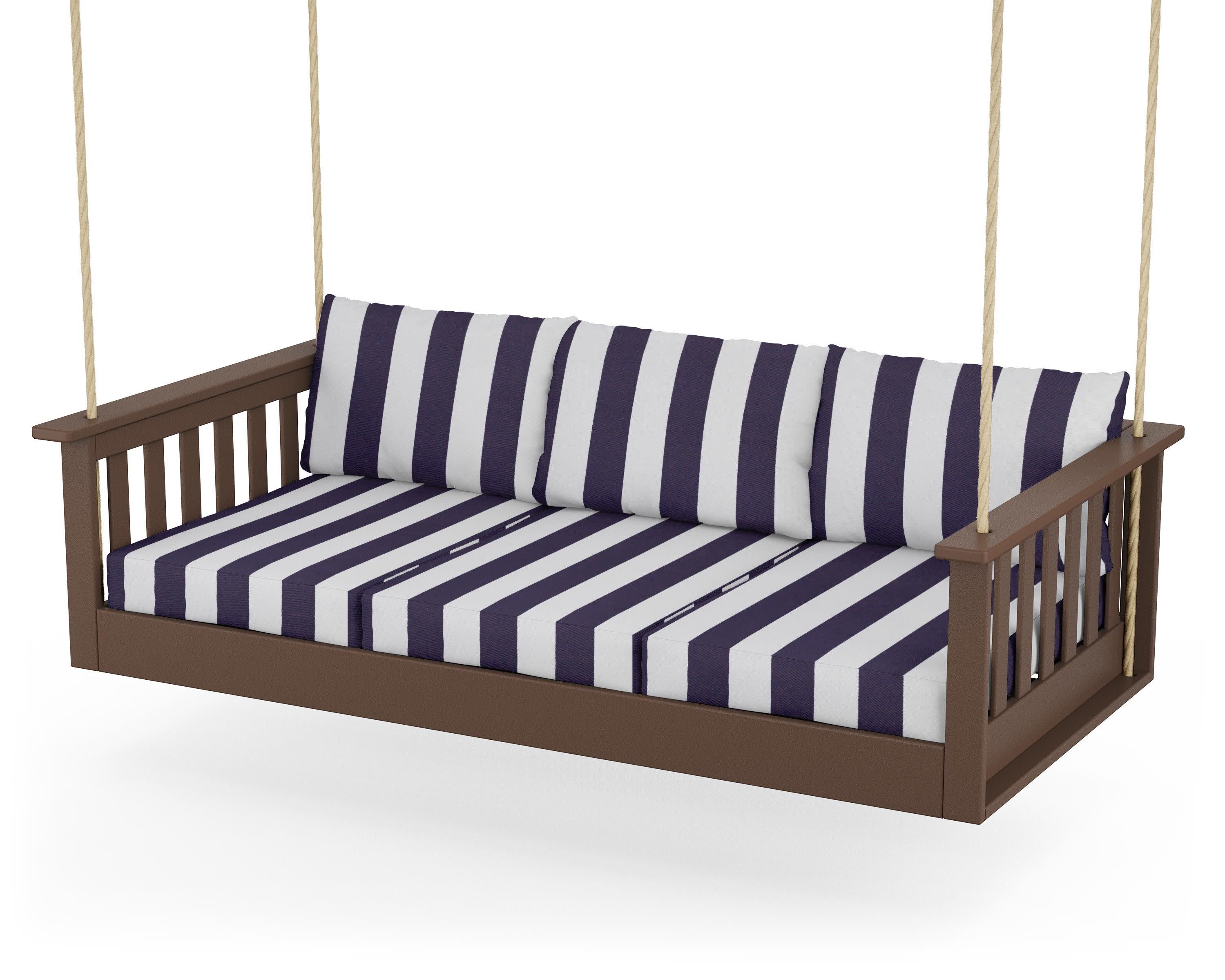 Vineyard Daybed Swing in Mahogany / Cabana Stripe Navy