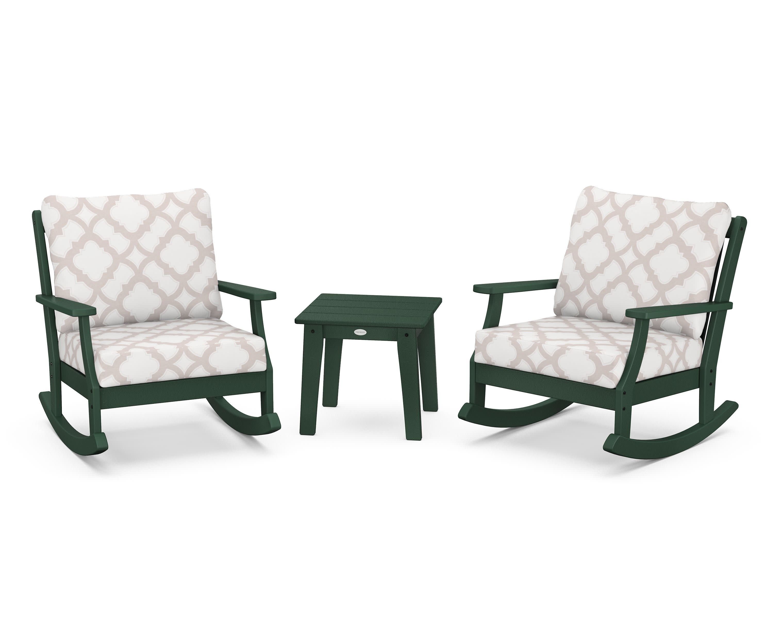 Braxton 3-Piece Deep Seating Rocker Set in Green / Trellis Dune Burlap