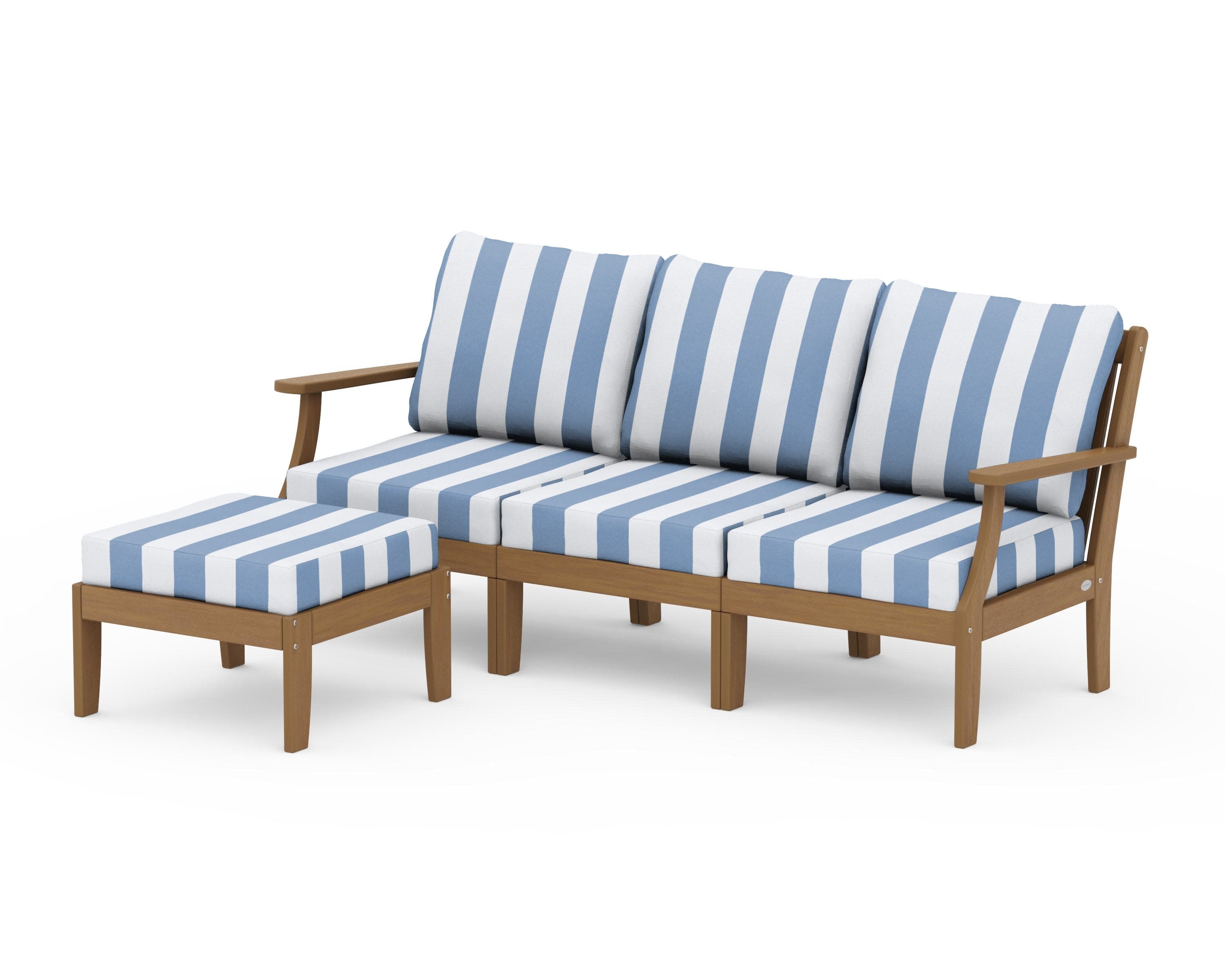 Braxton Modular 4-Piece Deep Seating Set with Ottoman in Natural / Cabana Stripe Sky Blue