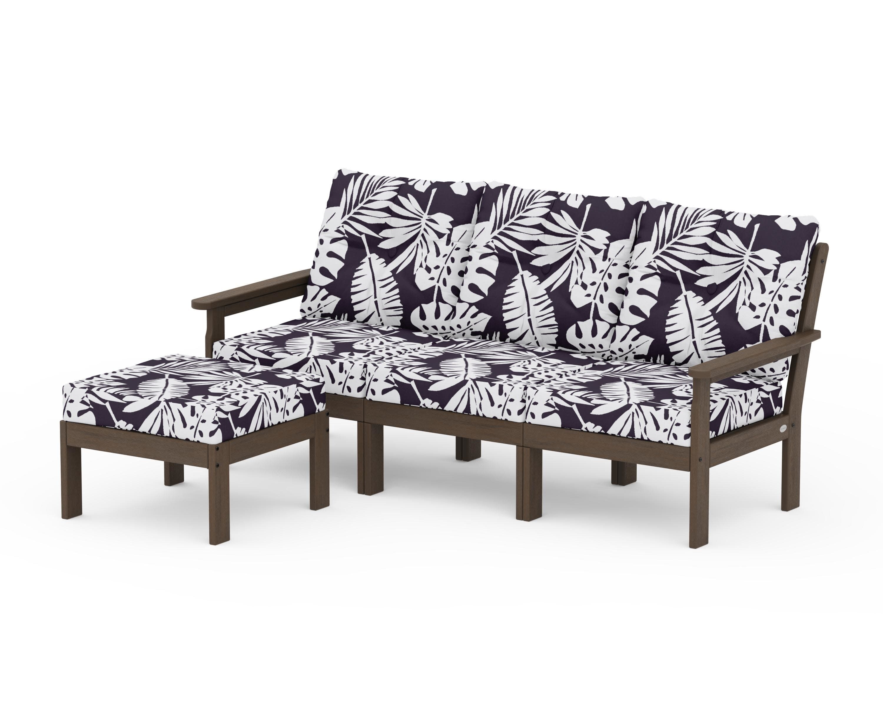 Vineyard 4-Piece Sectional with Ottoman in Kona / Leaf Navy