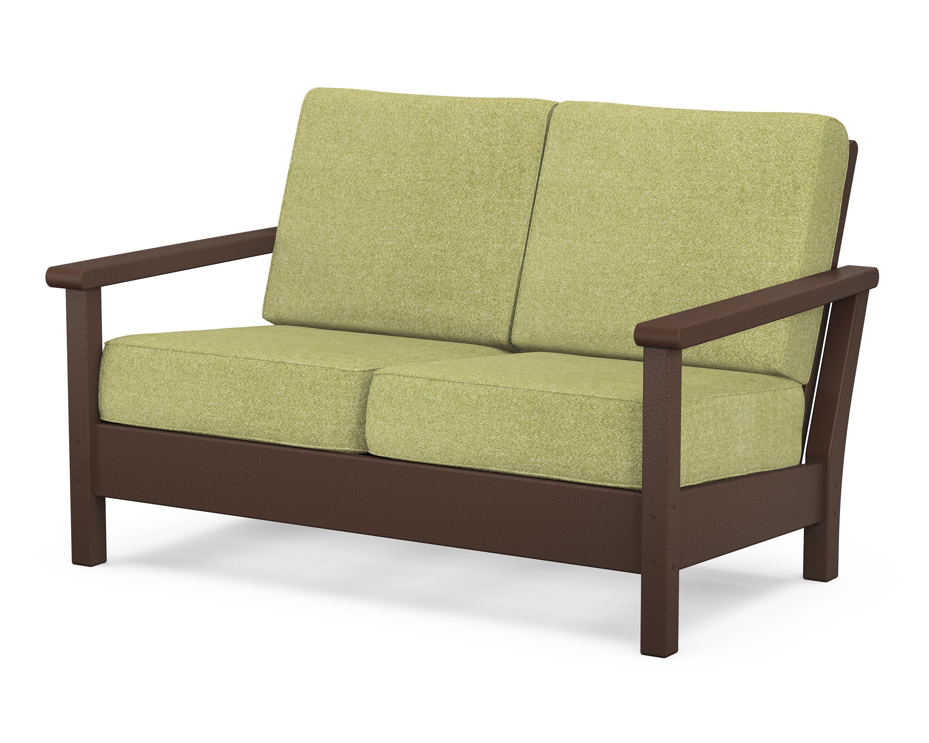 Harbour Deep Seating Loveseat in Mahogany / Chartreuse Boucle