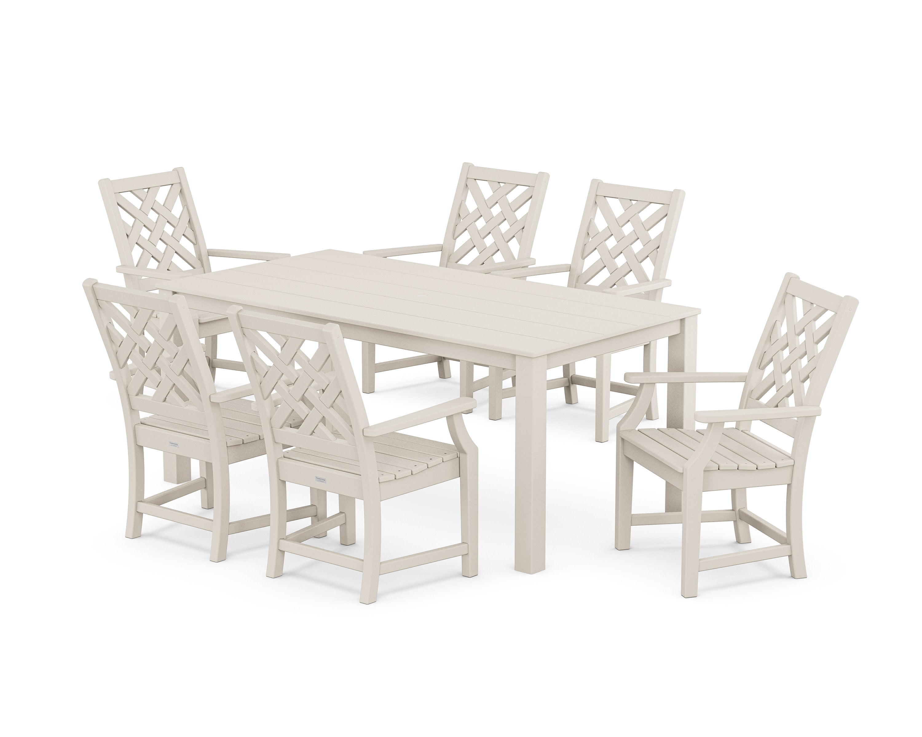 Wovendale Arm Chair 7-Piece Parsons Dining Set in Sand