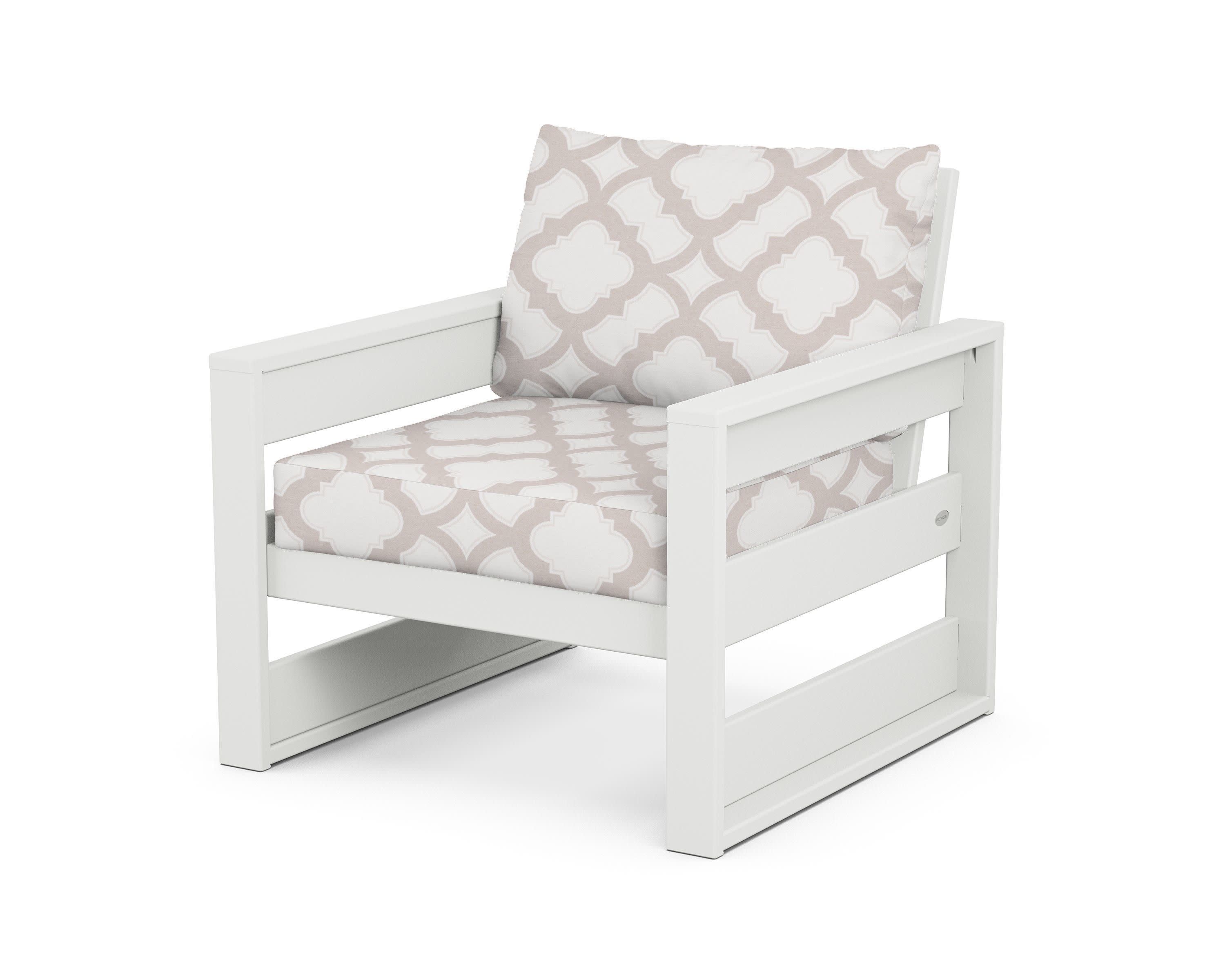 Westport Club Chair in White / Trellis Dune Burlap